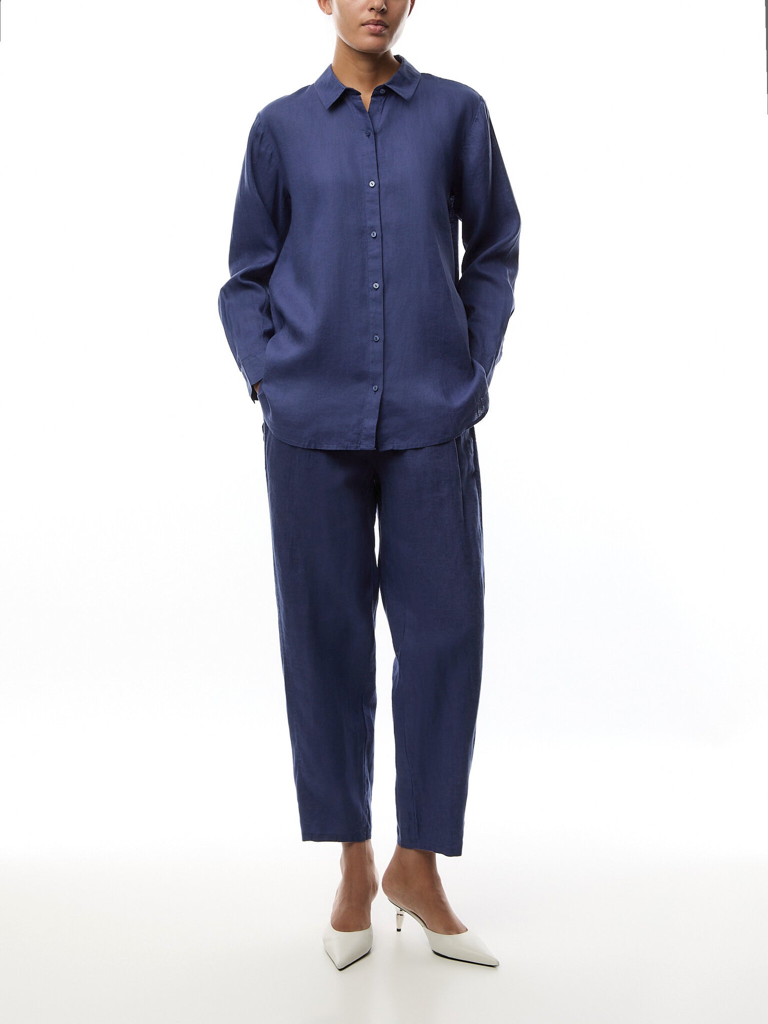 Classic Collar Long Shirt Linen