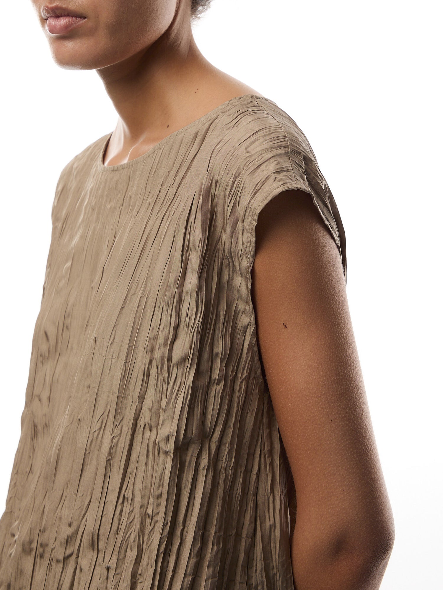 Ballet Neck Pleated Top Crushed Silk