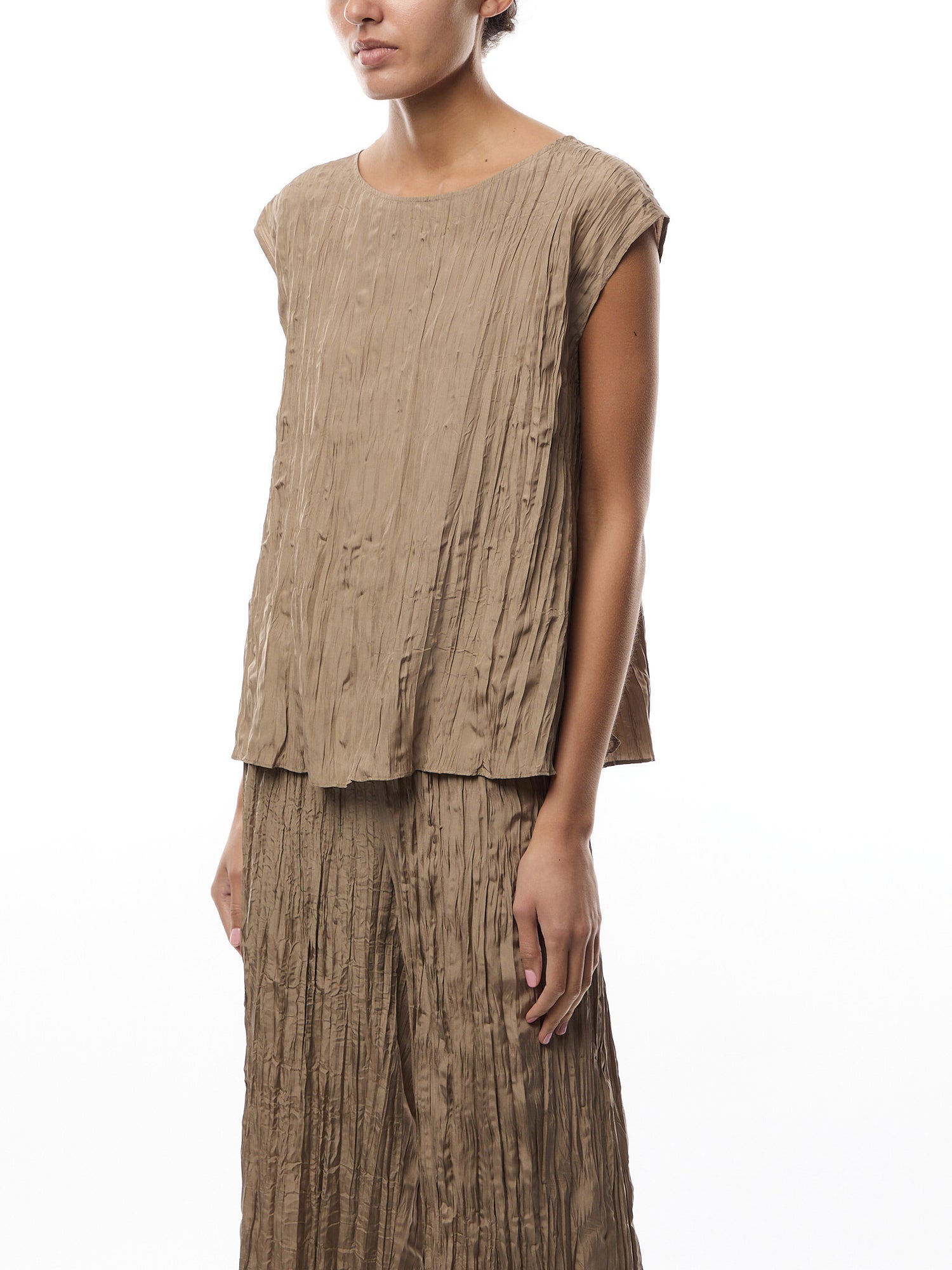 Ballet Neck Pleated Top Crushed Silk