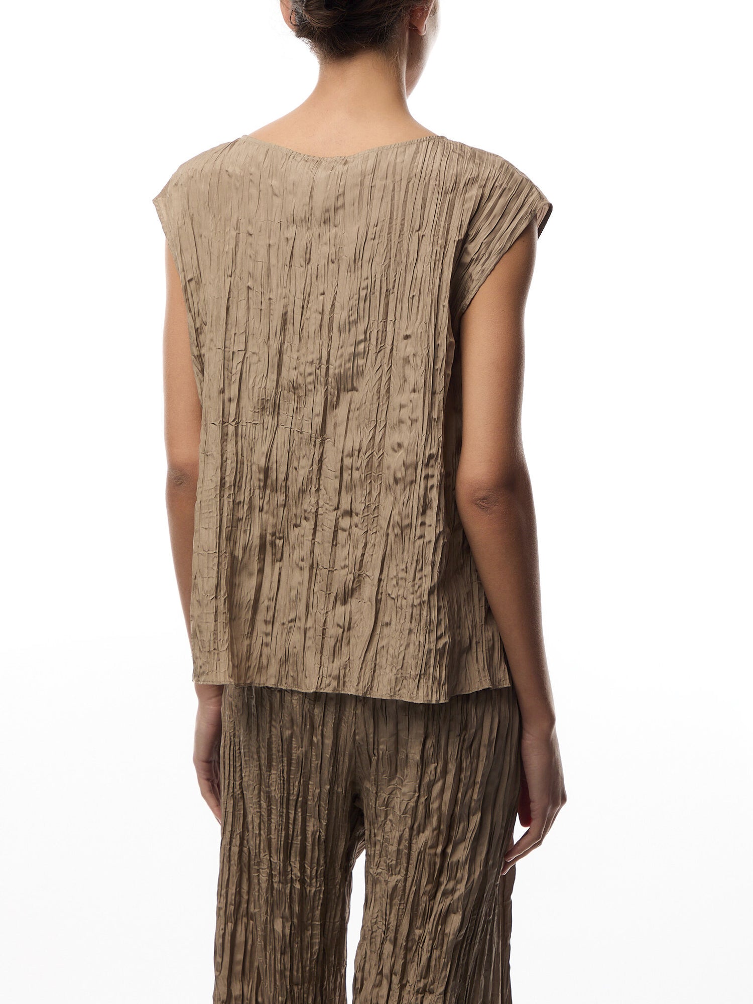 Ballet Neck Pleated Top Crushed Silk