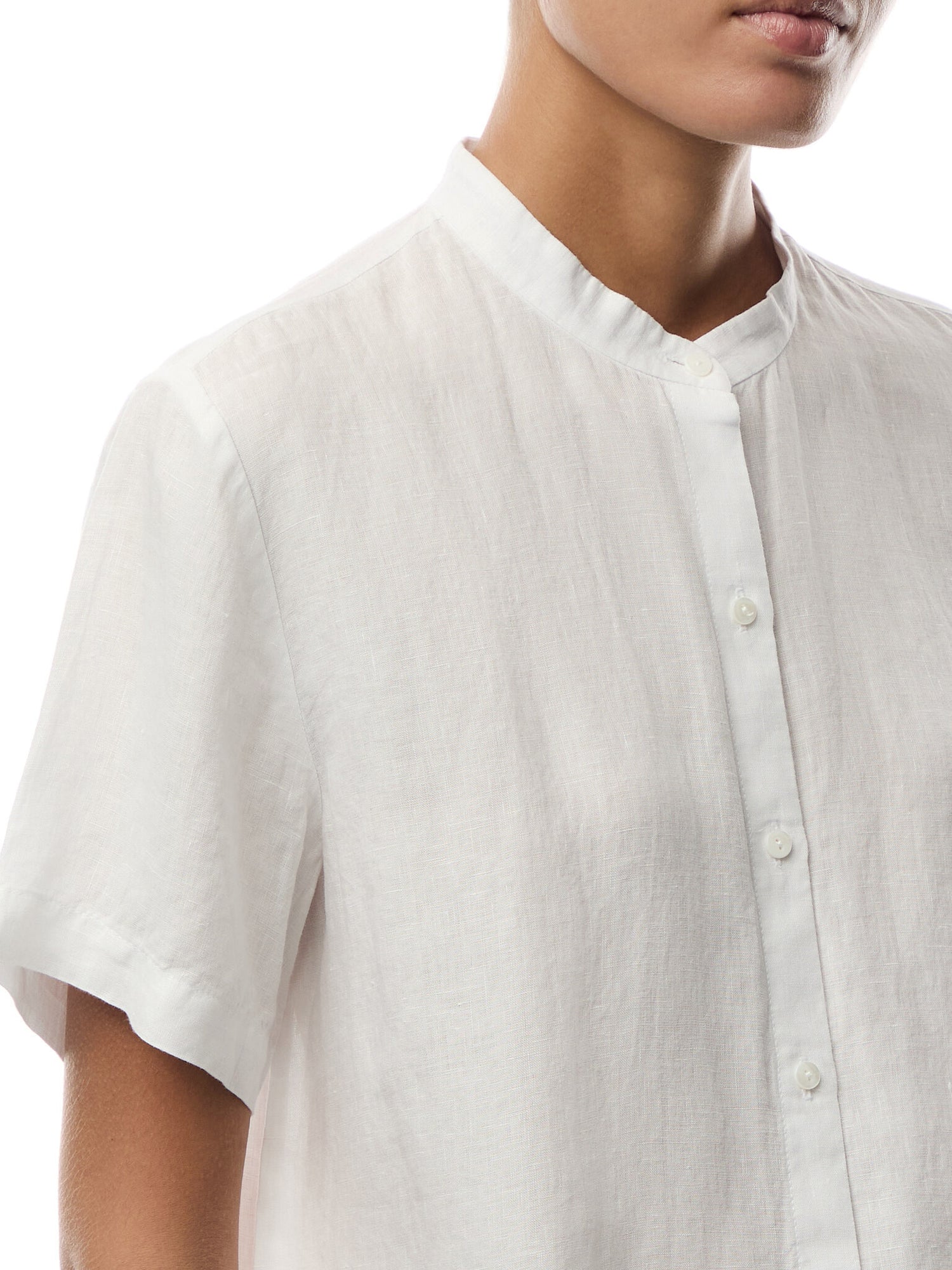 Mandarin Collar Short Slv Shirt Linen