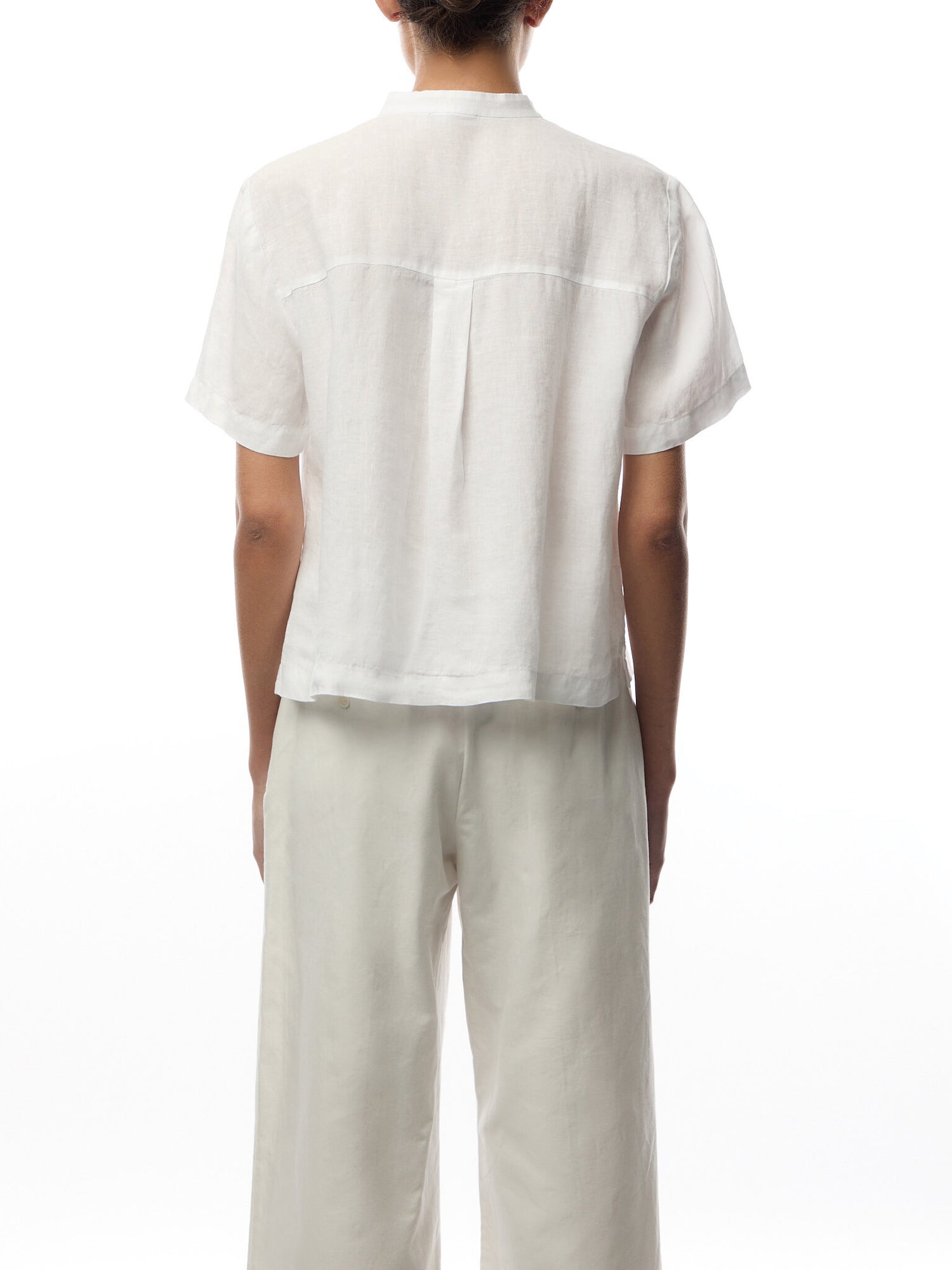 Mandarin Collar Short Slv Shirt Linen