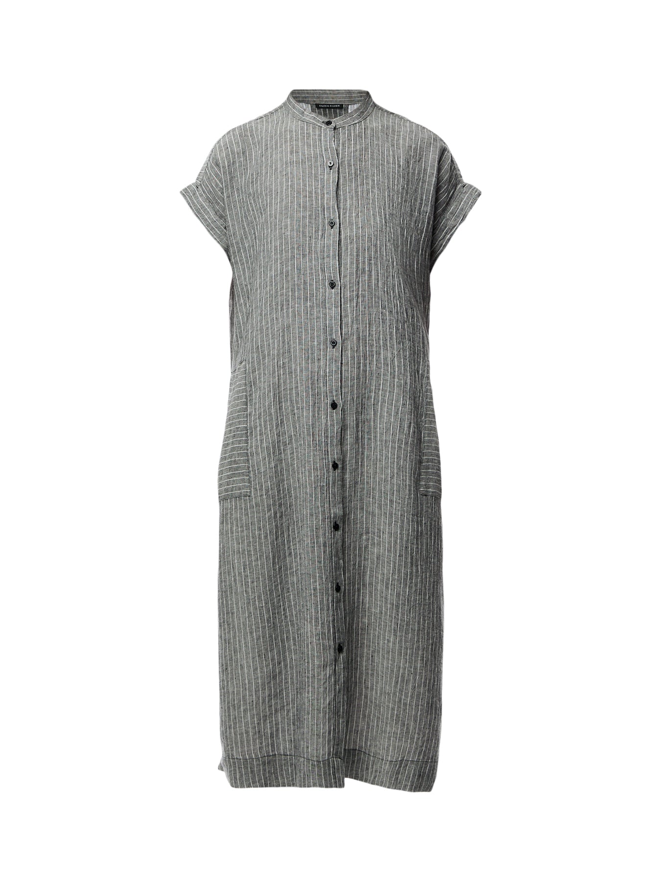 Mandarin Collar Shirt Dress Puckered linen