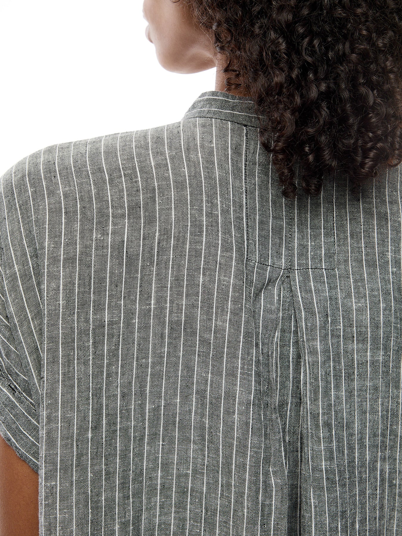 Mandarin Collar Shirt Dress Puckered linen
