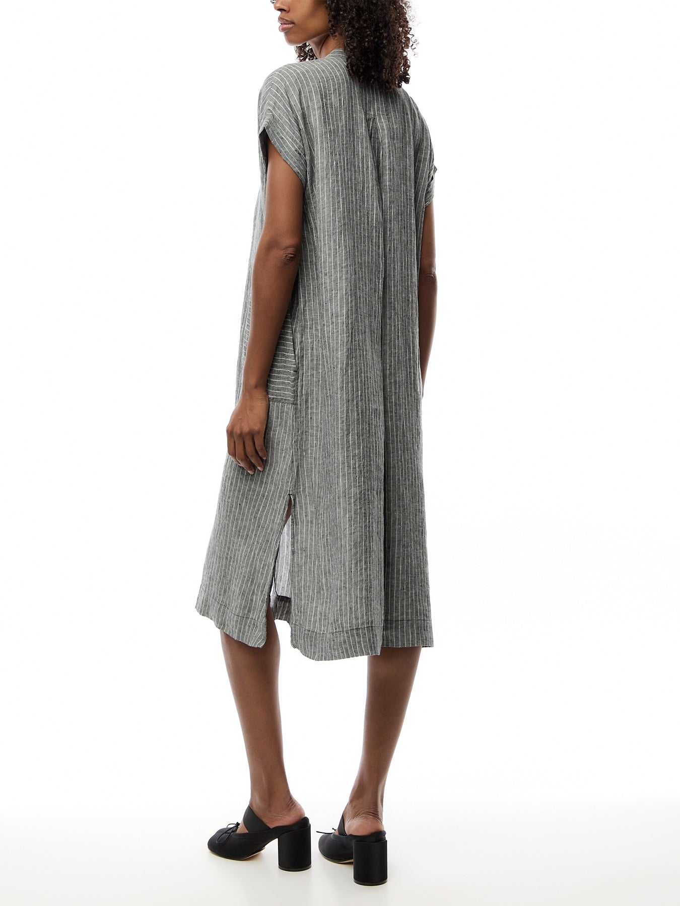 Mandarin Collar Shirt Dress Puckered linen