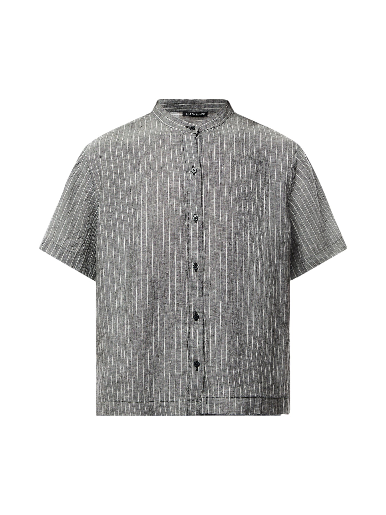 Mandarin Collar Short Slv Shirt Puckered Linen