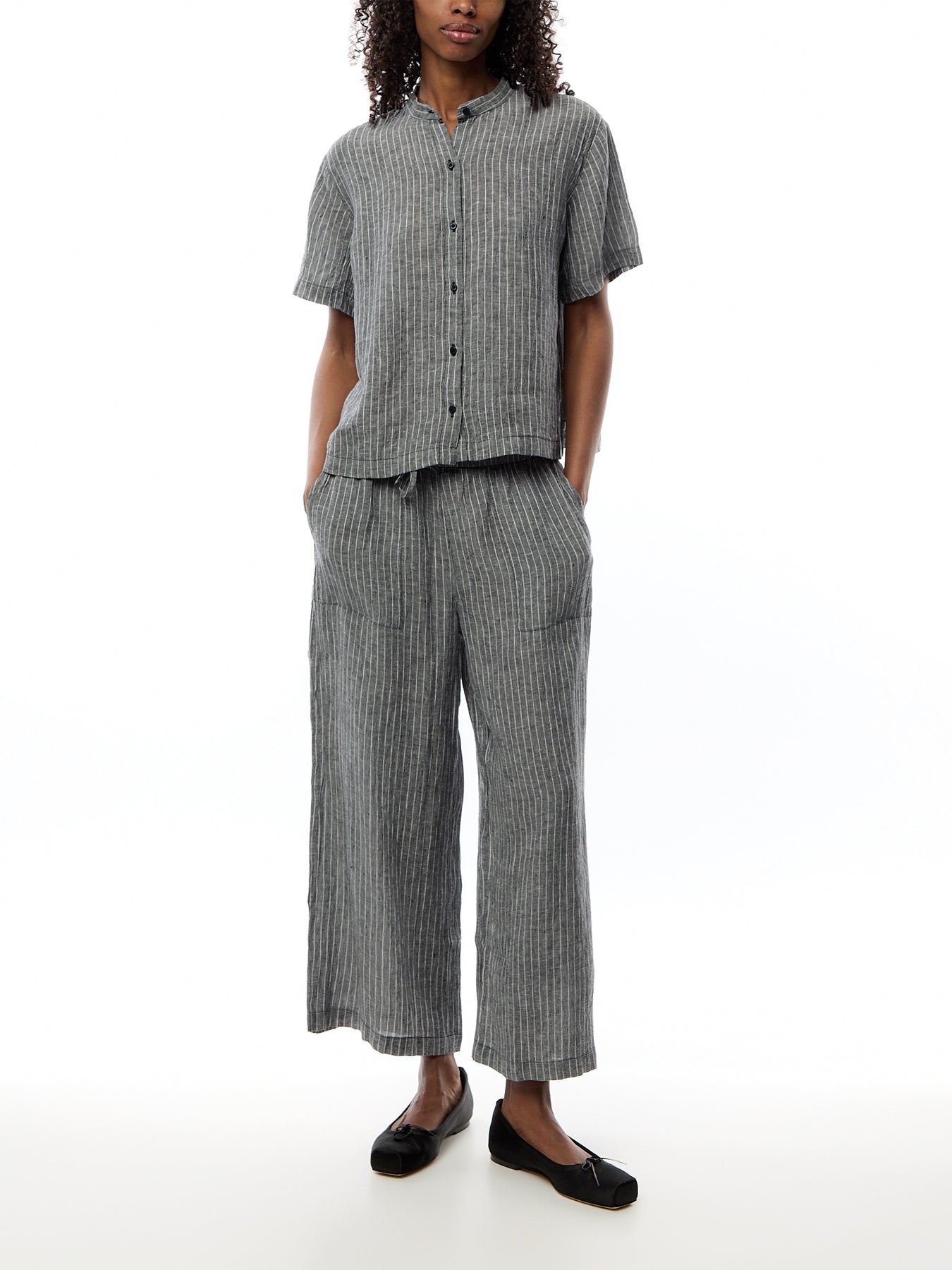 Wide Cropped Pant Puckered Linen