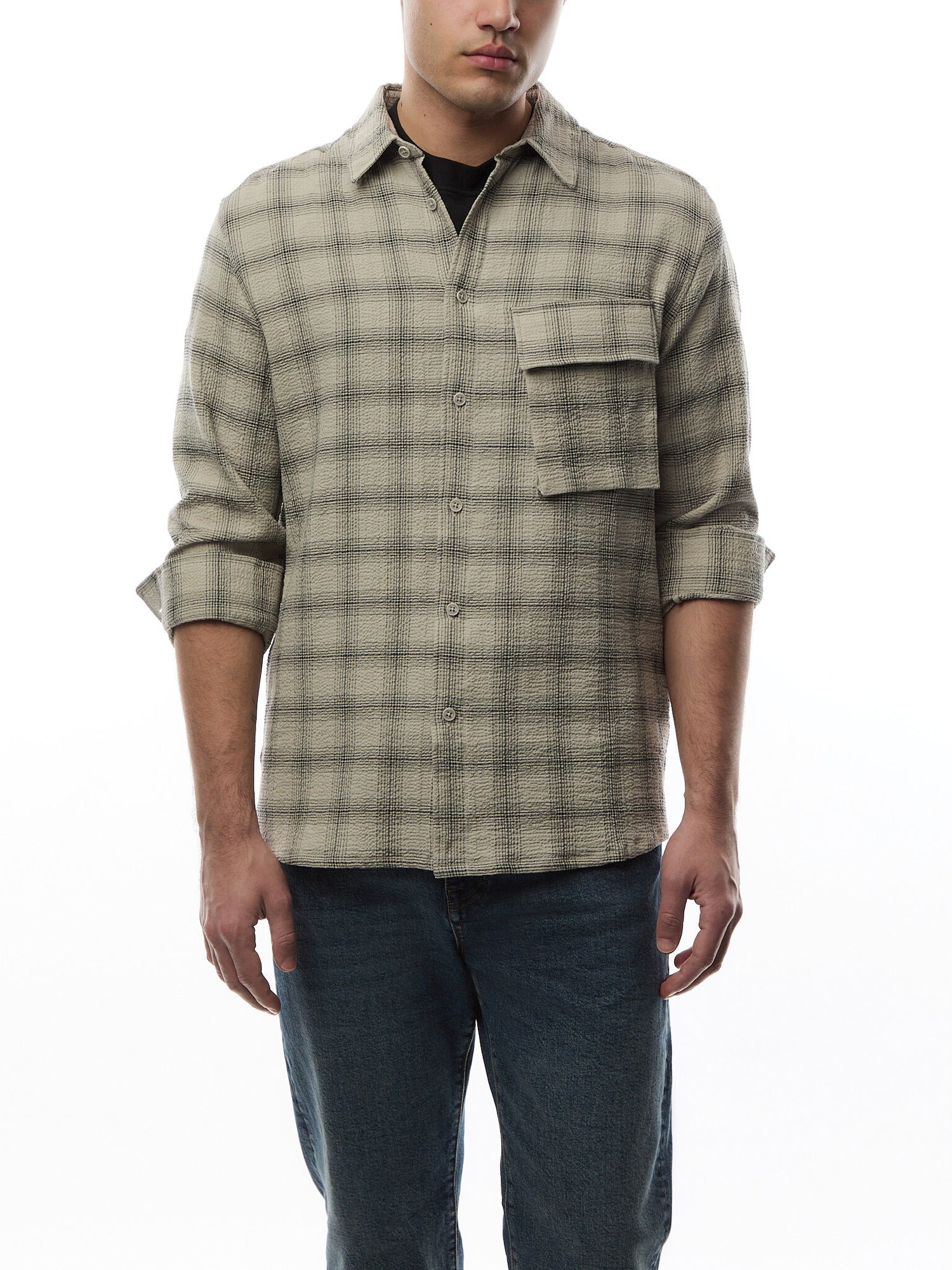 Scale Linen Seersucker Check Shirt