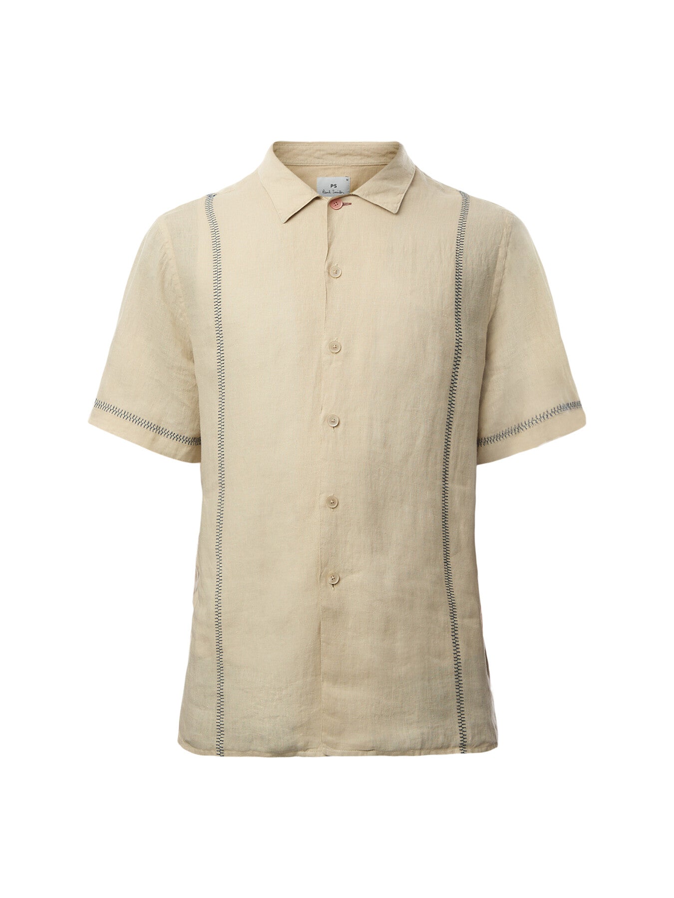 Linen Open Collar S/S Imbroided Shirt
