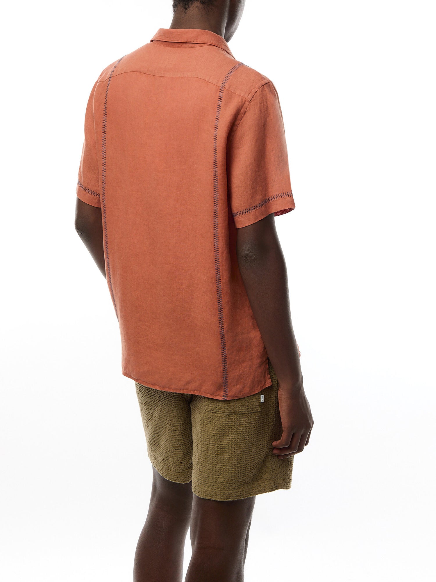 Linen Open Collar S/S Imbroided Shirt