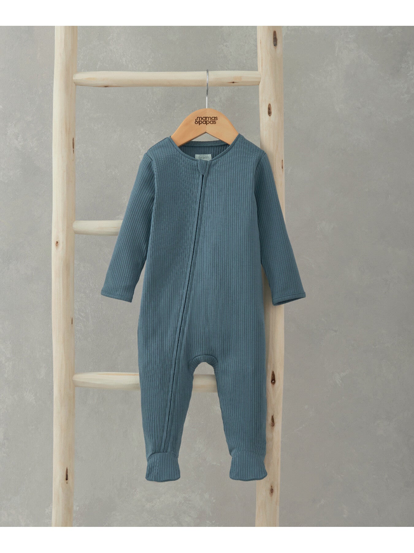 Organic Cotton Ribbed Sleepsuit - Petrol Blue