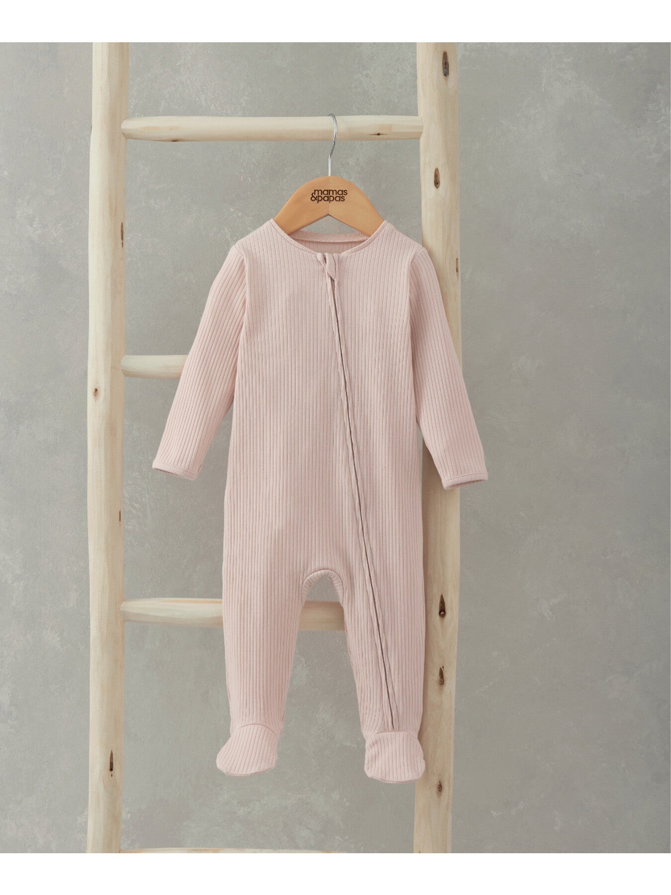 Pink Ribbed Zip Sleepsuit
