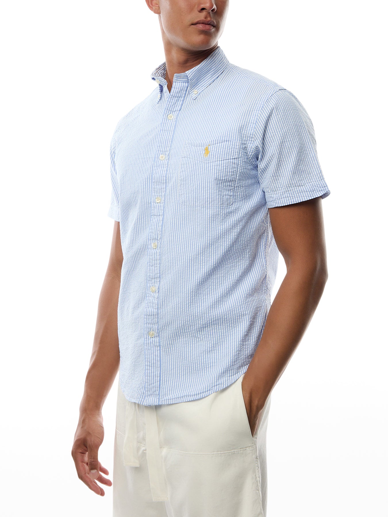 Seersucker Stripe Short Sleeves Shirt