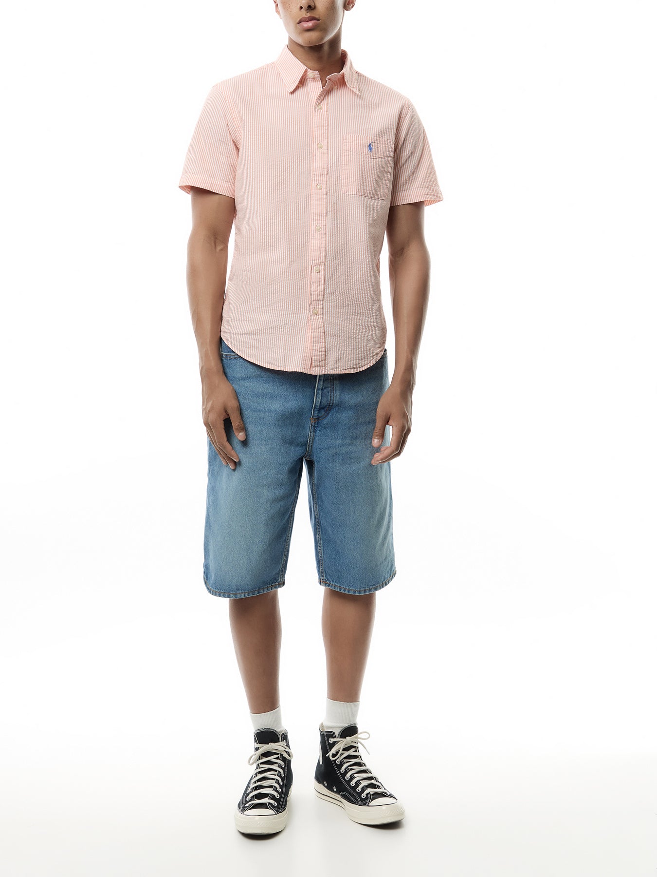 Seersucker Stripe Short Sleeves Shirt