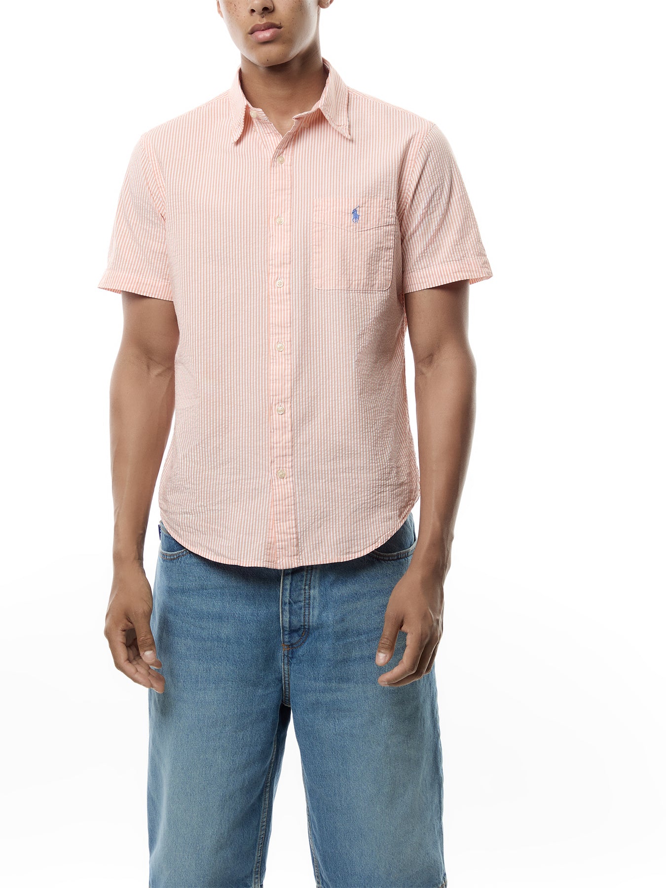 Seersucker Stripe Short Sleeves Shirt