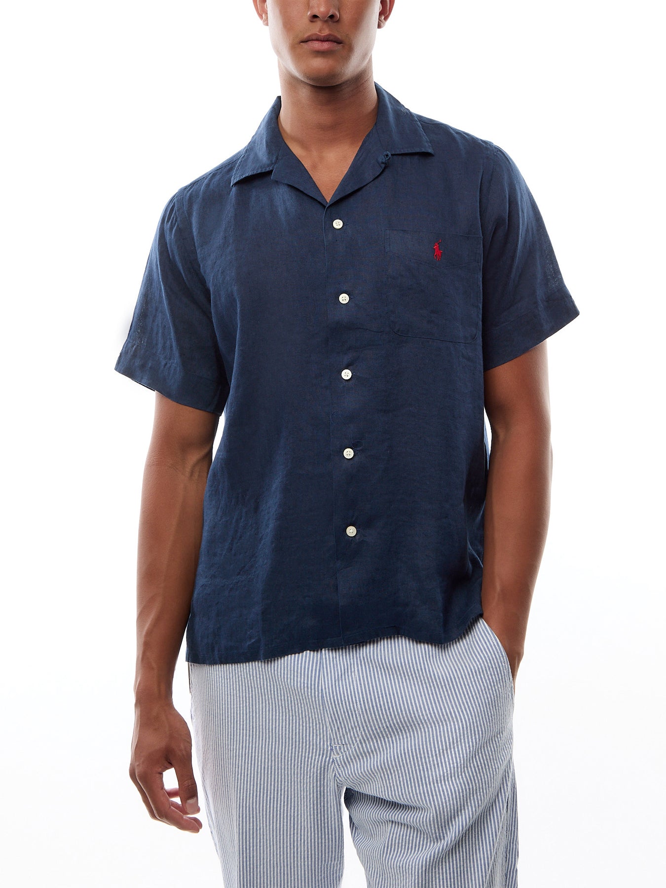 Linen Open Collar Short Sleeve Shirt
