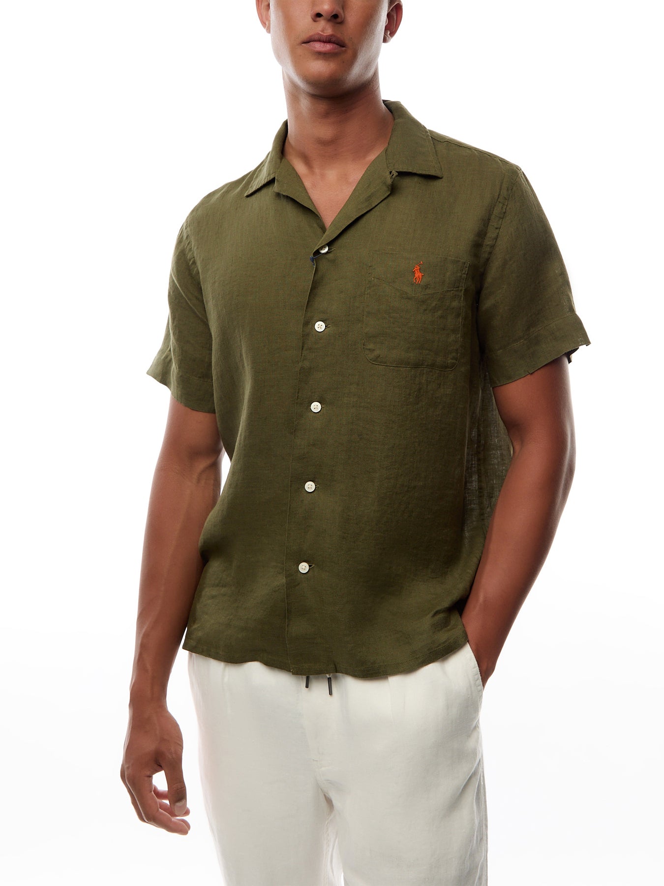 Linen Open Collar Short Sleeve Shirt