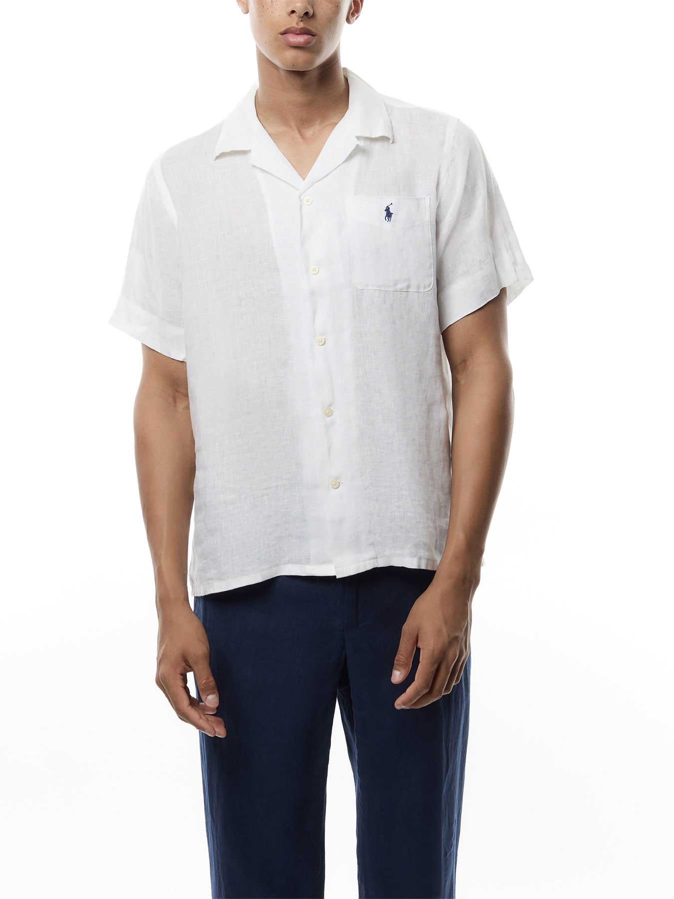 Linen Open Collar Short Sleeve Shirt