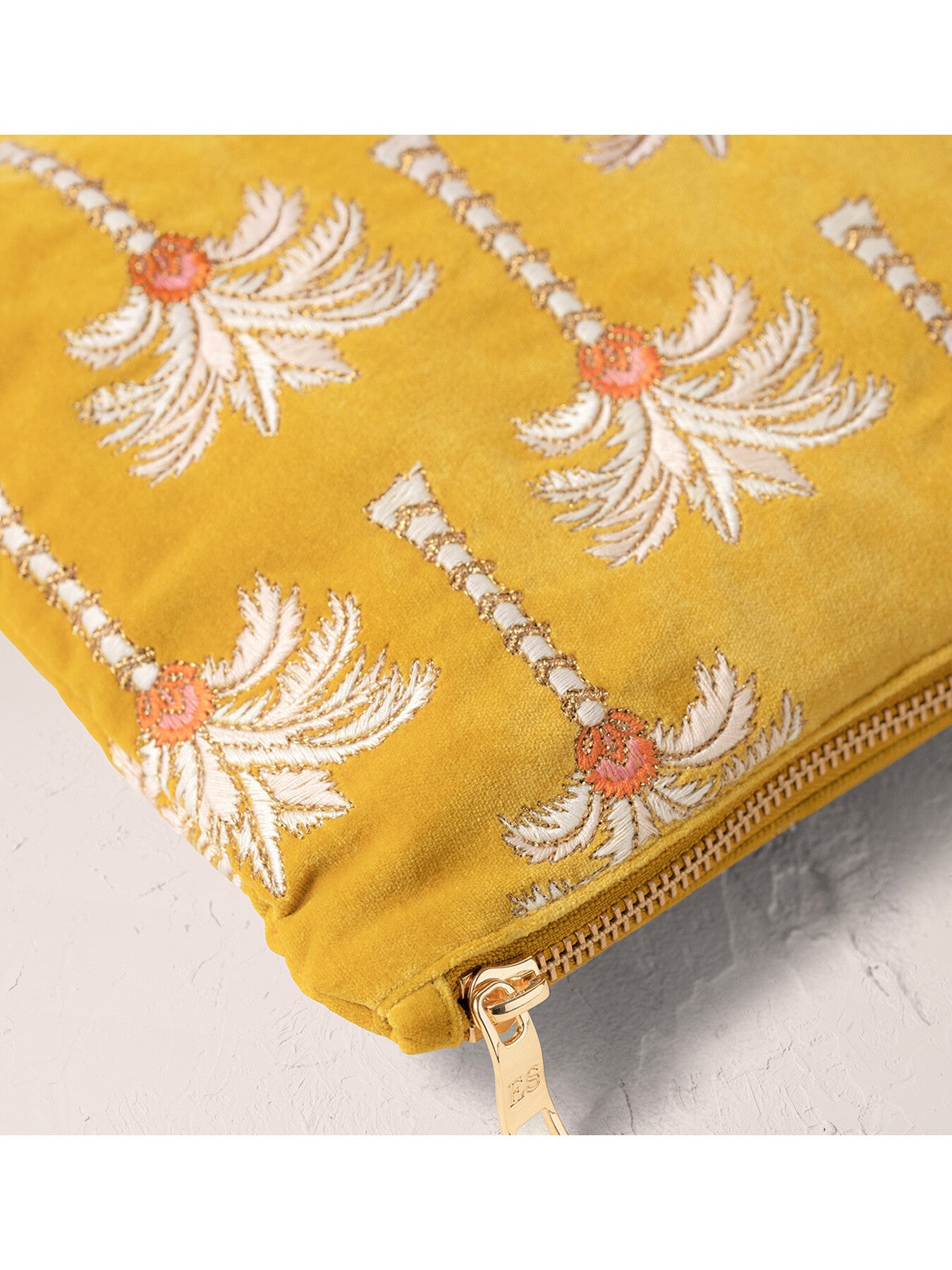 Sunrise Palms Mustard Velvet Everyday Pouch