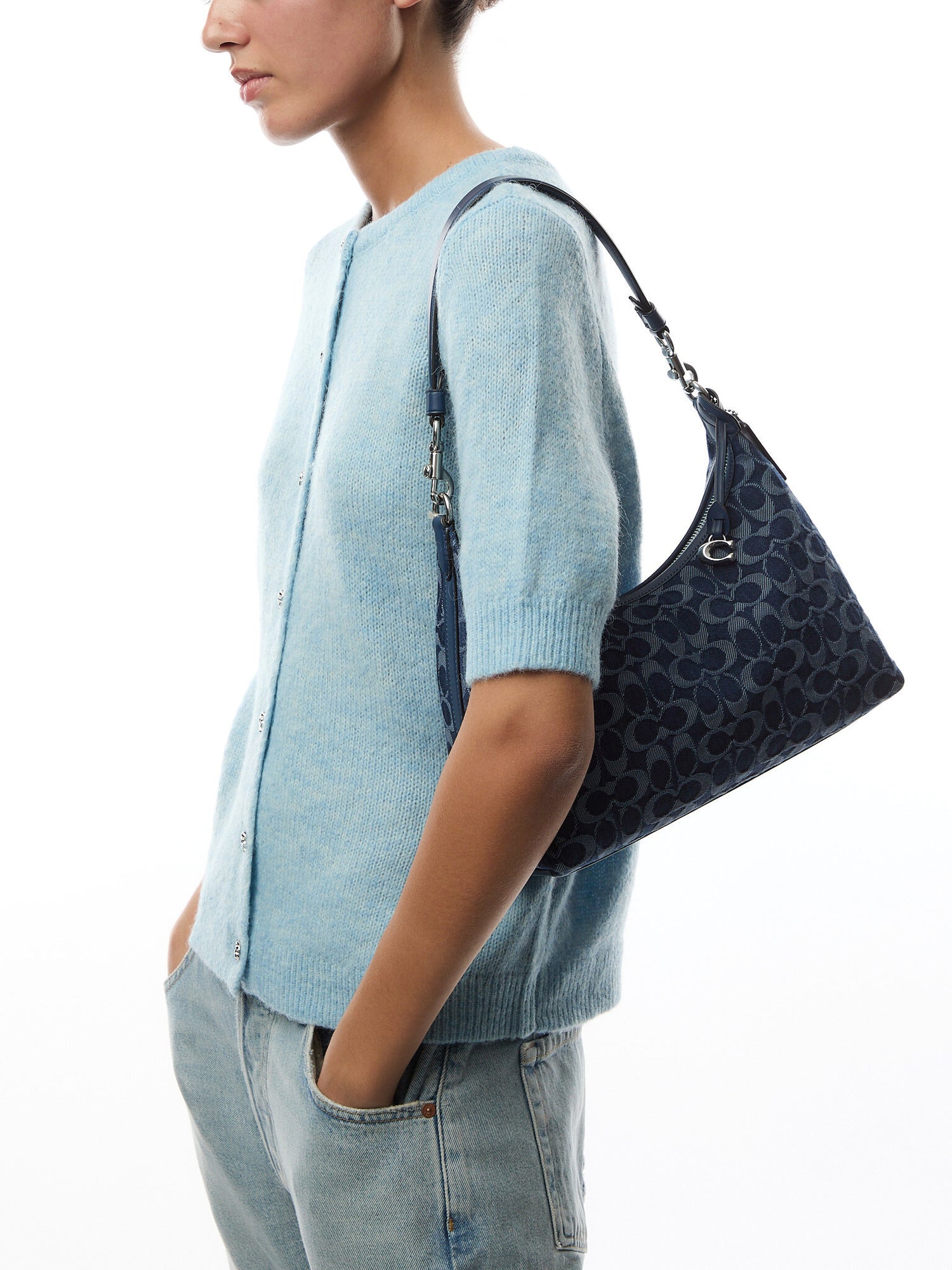 Washed Denim Signature Juliet Shoulder Bag