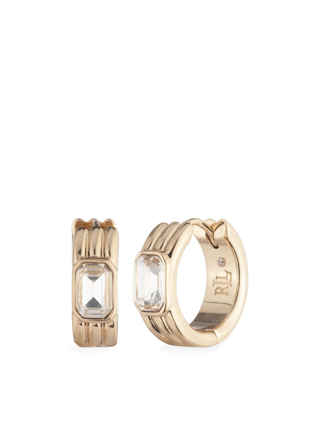 Gold-Plated Stone Ribbed Hoop Earrings