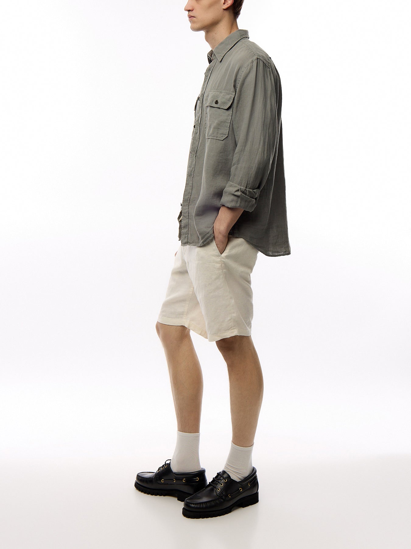 Two Pocket  Linen Play Pat Woven Shirt