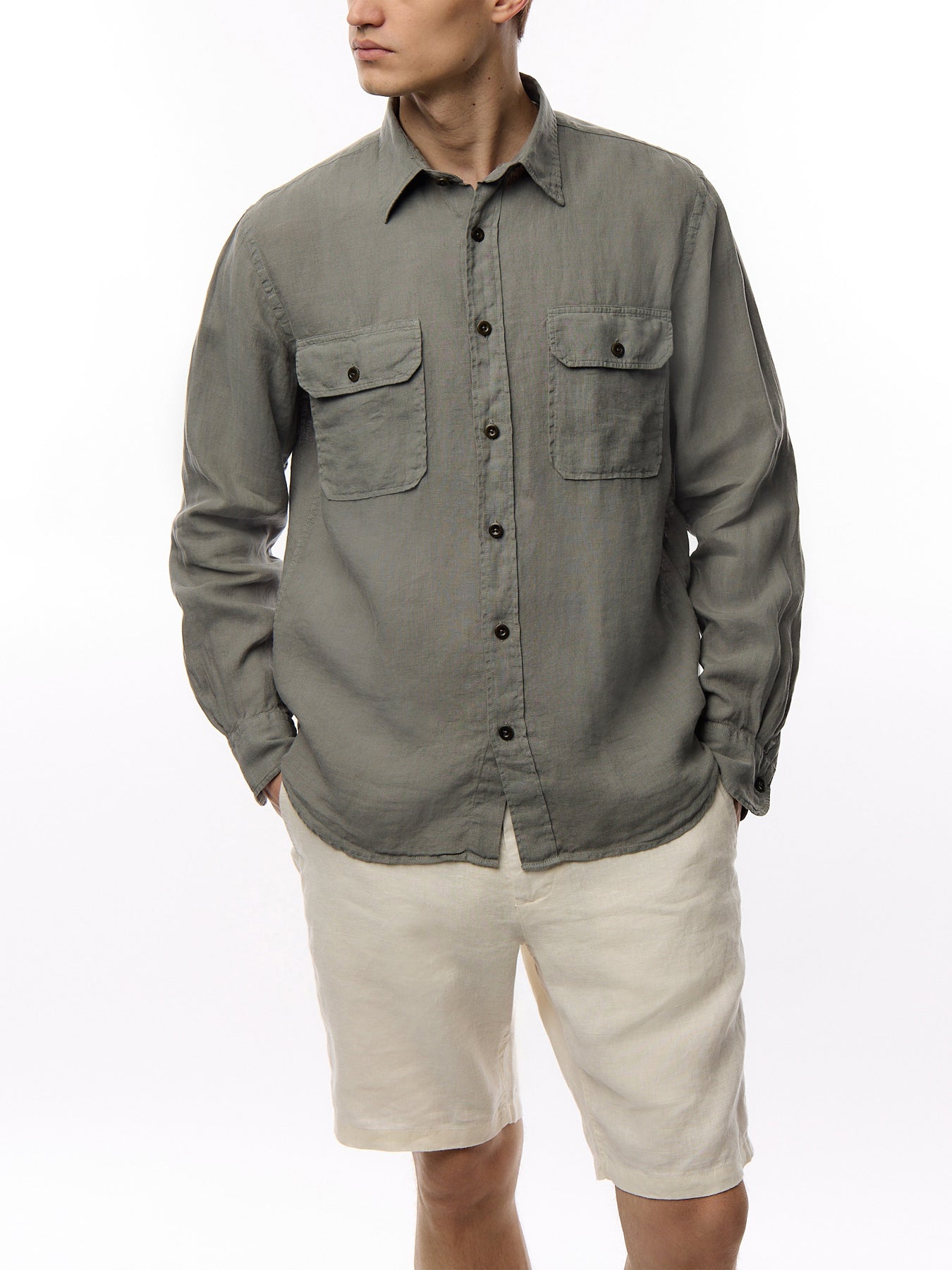 Two Pocket  Linen Play Pat Woven Shirt