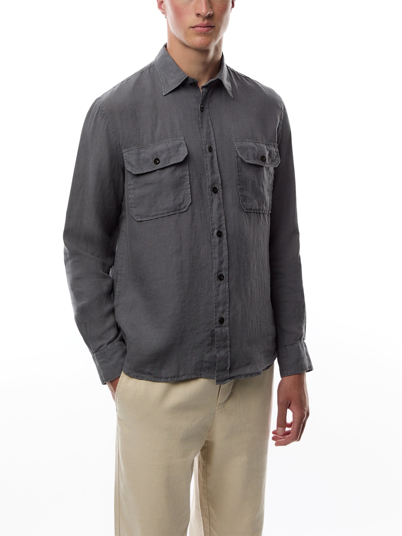 Two Pocket Linen Play Pat Woven Shirt