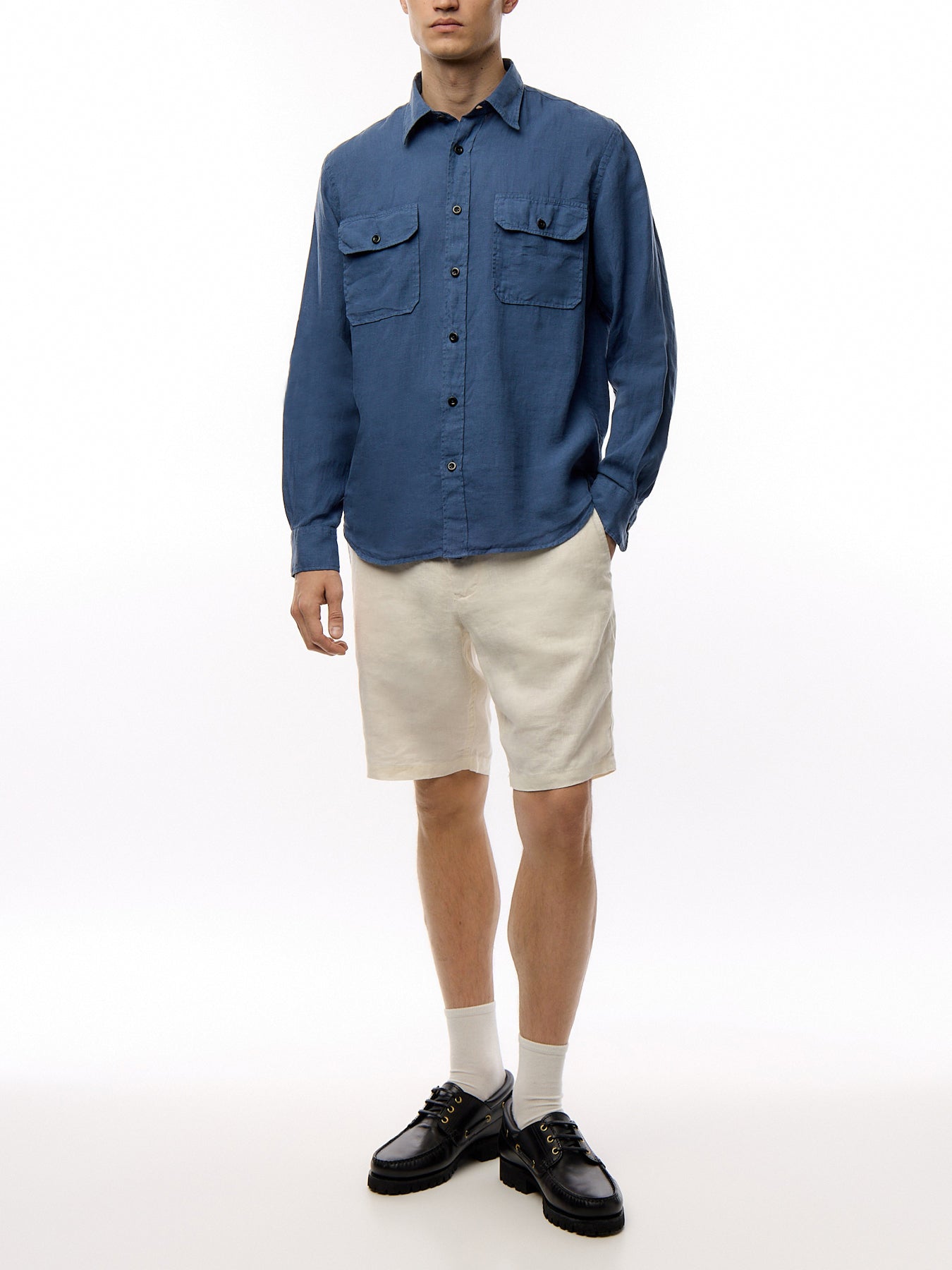 Two Pocket  Linen Play Pat Woven Shirt