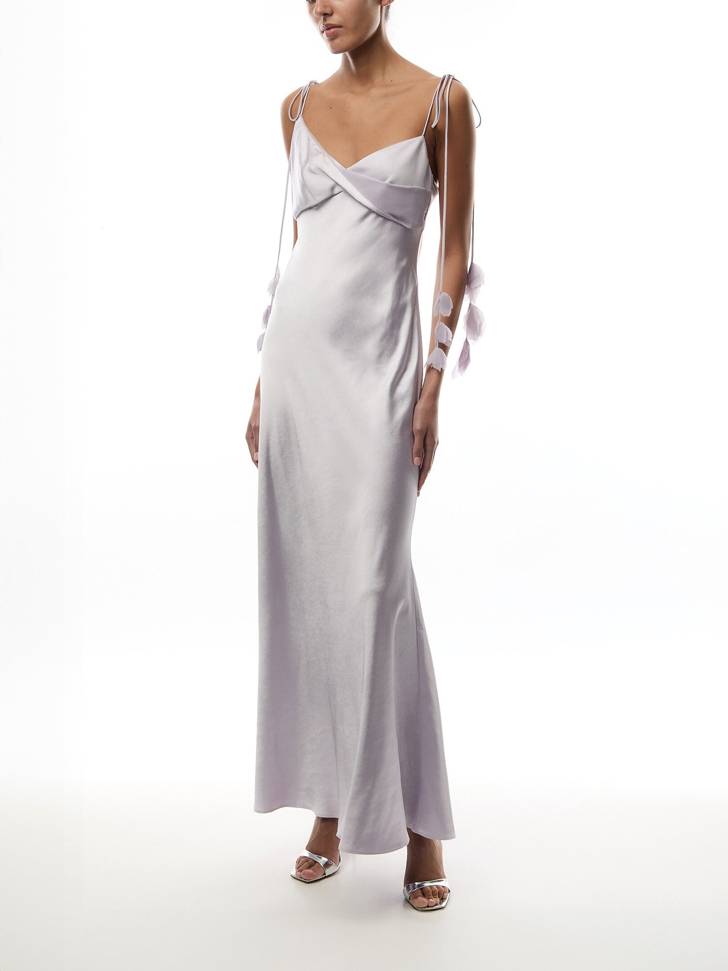 Lilac Satin Flower Maxi Dress