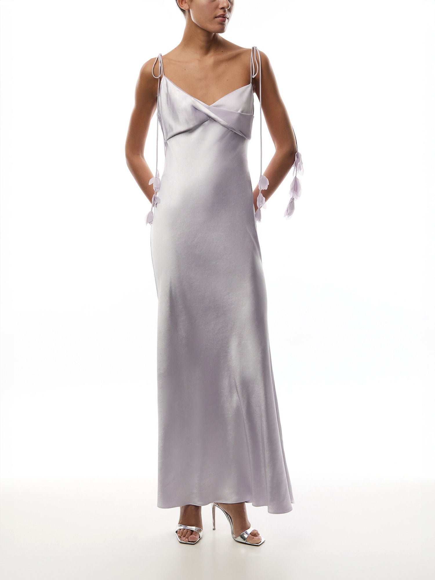 Lilac Satin Flower Maxi Dress