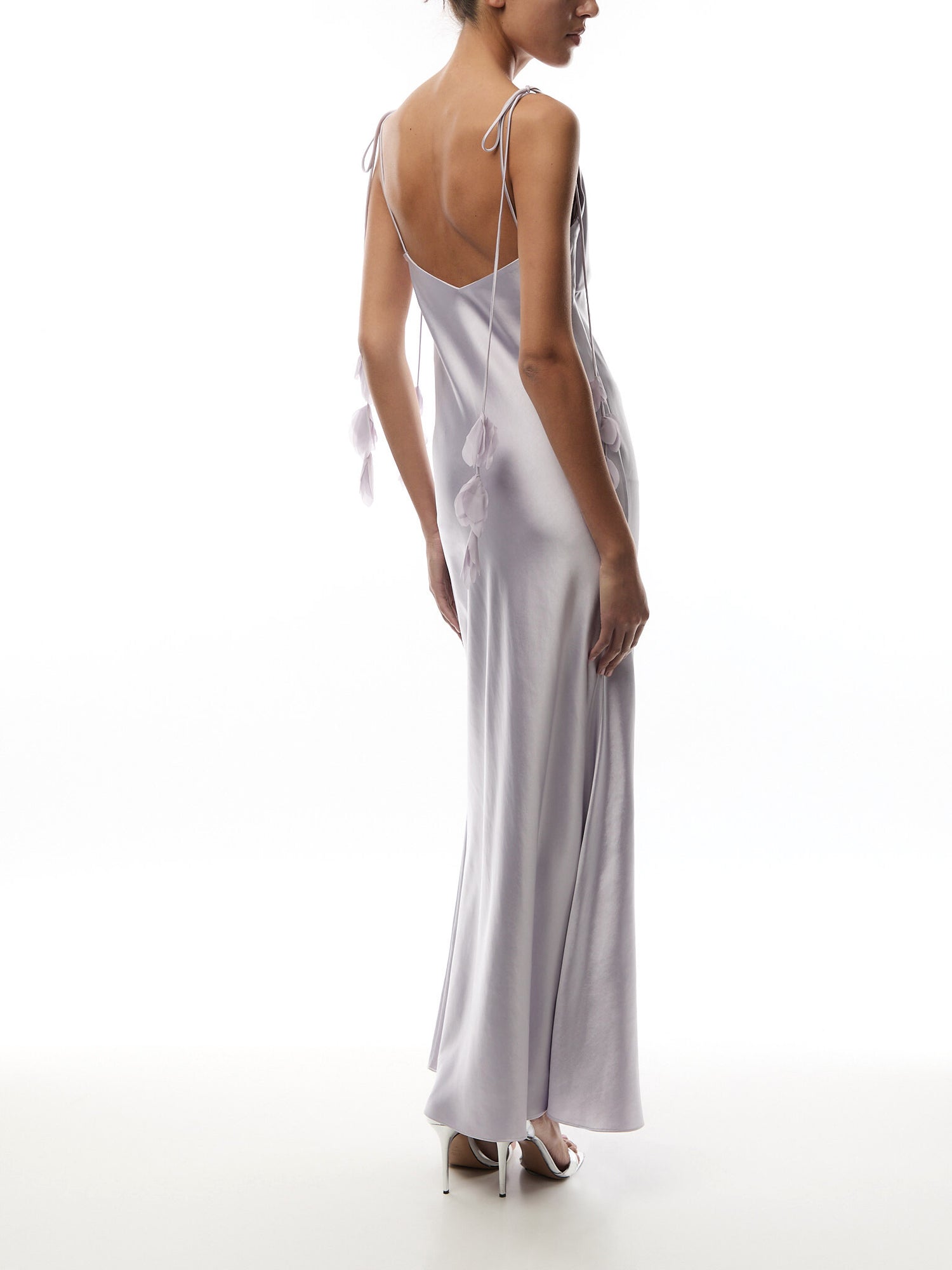 Lilac Satin Flower Maxi Dress