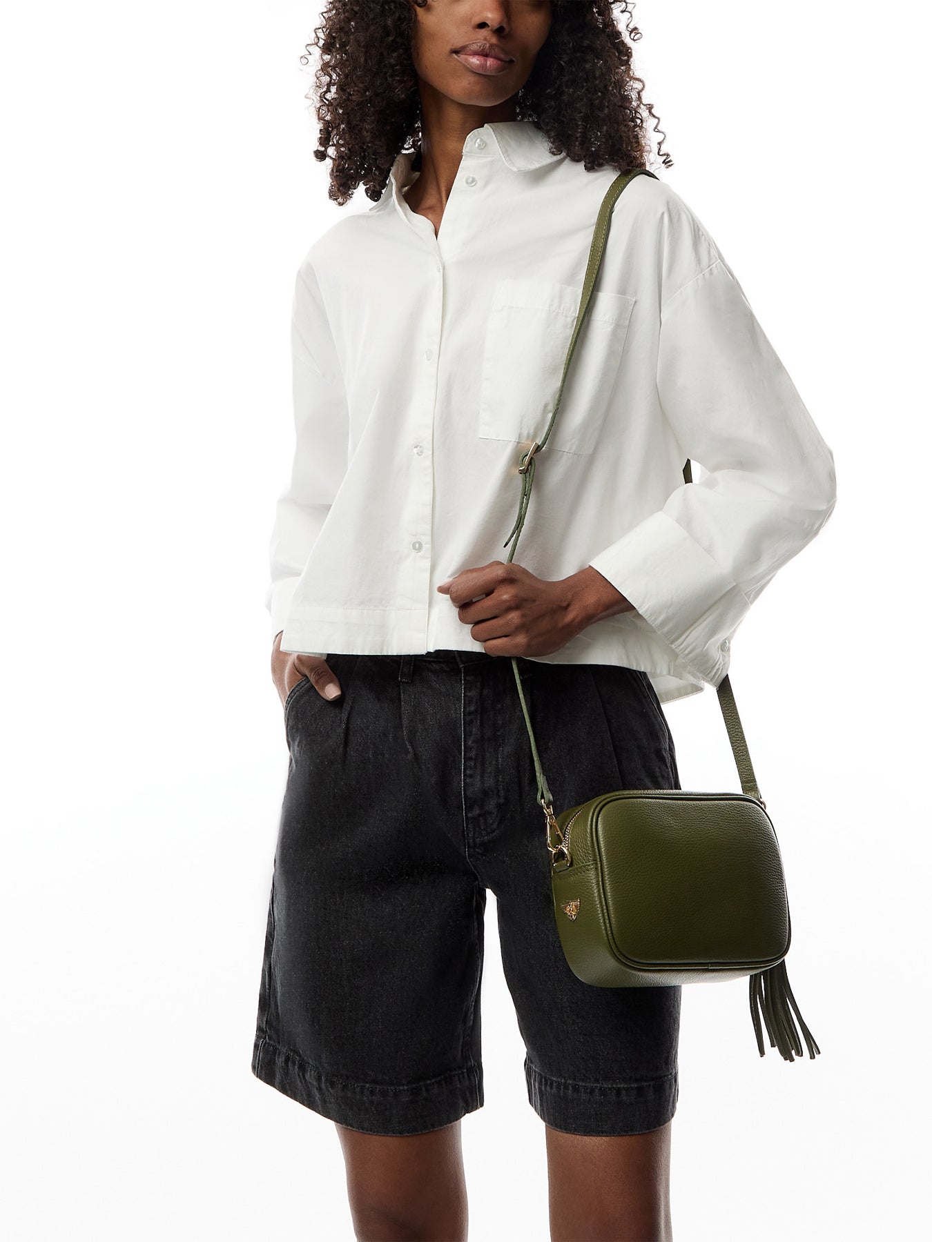 The Tassel Olive Green Leather Crossbody Bag