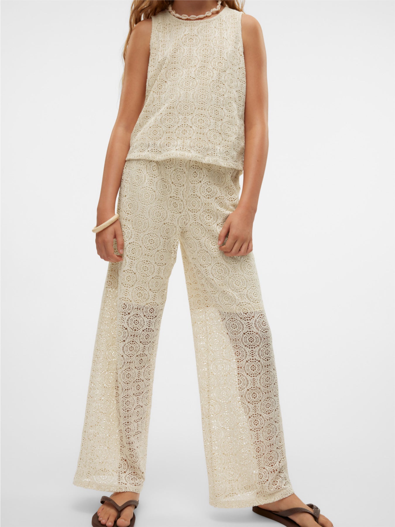 Crochet Embroidered Wide Leg Pants