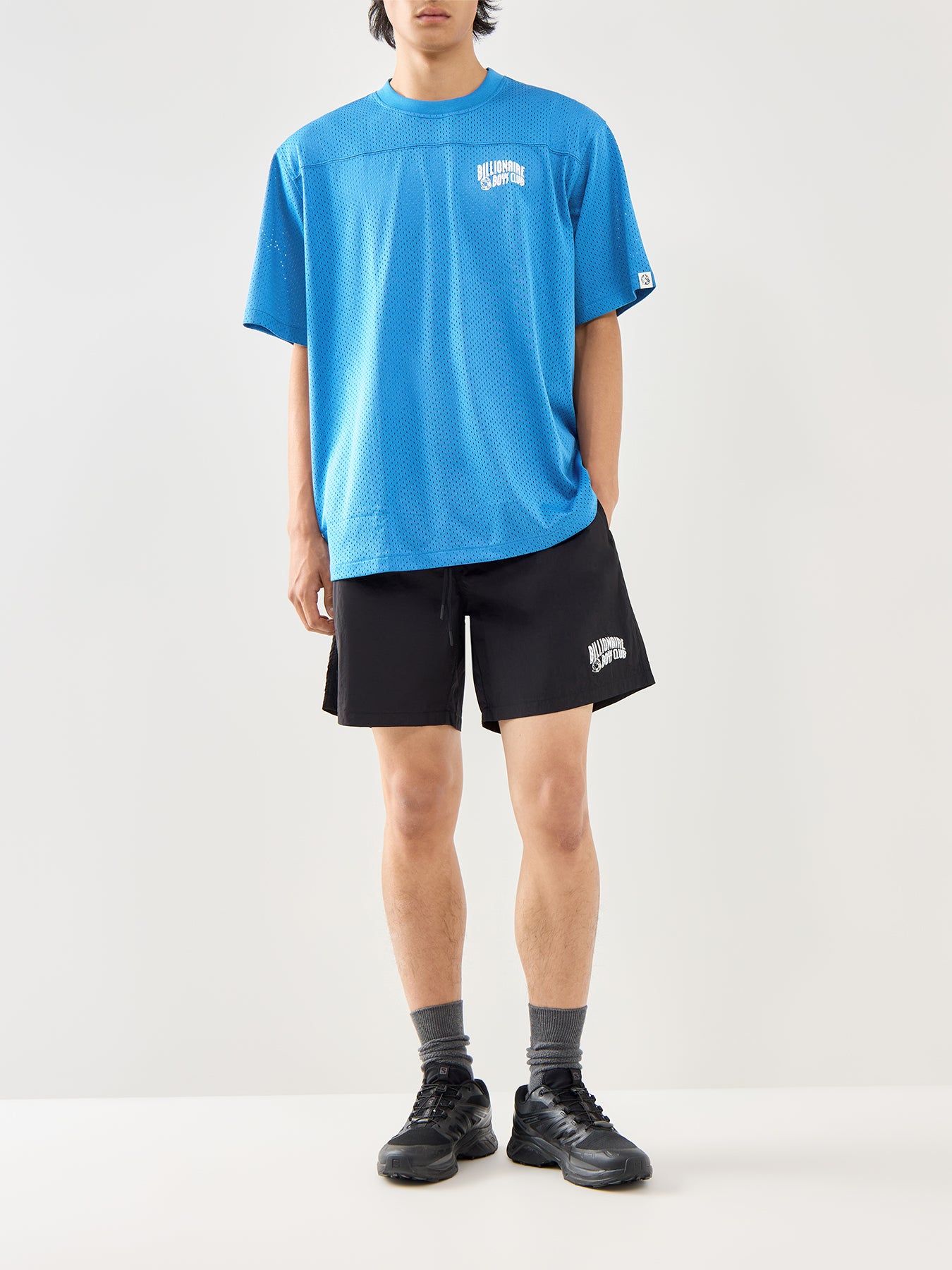 Aqua Blue Cotton Small Arch Logo Woven Jersey