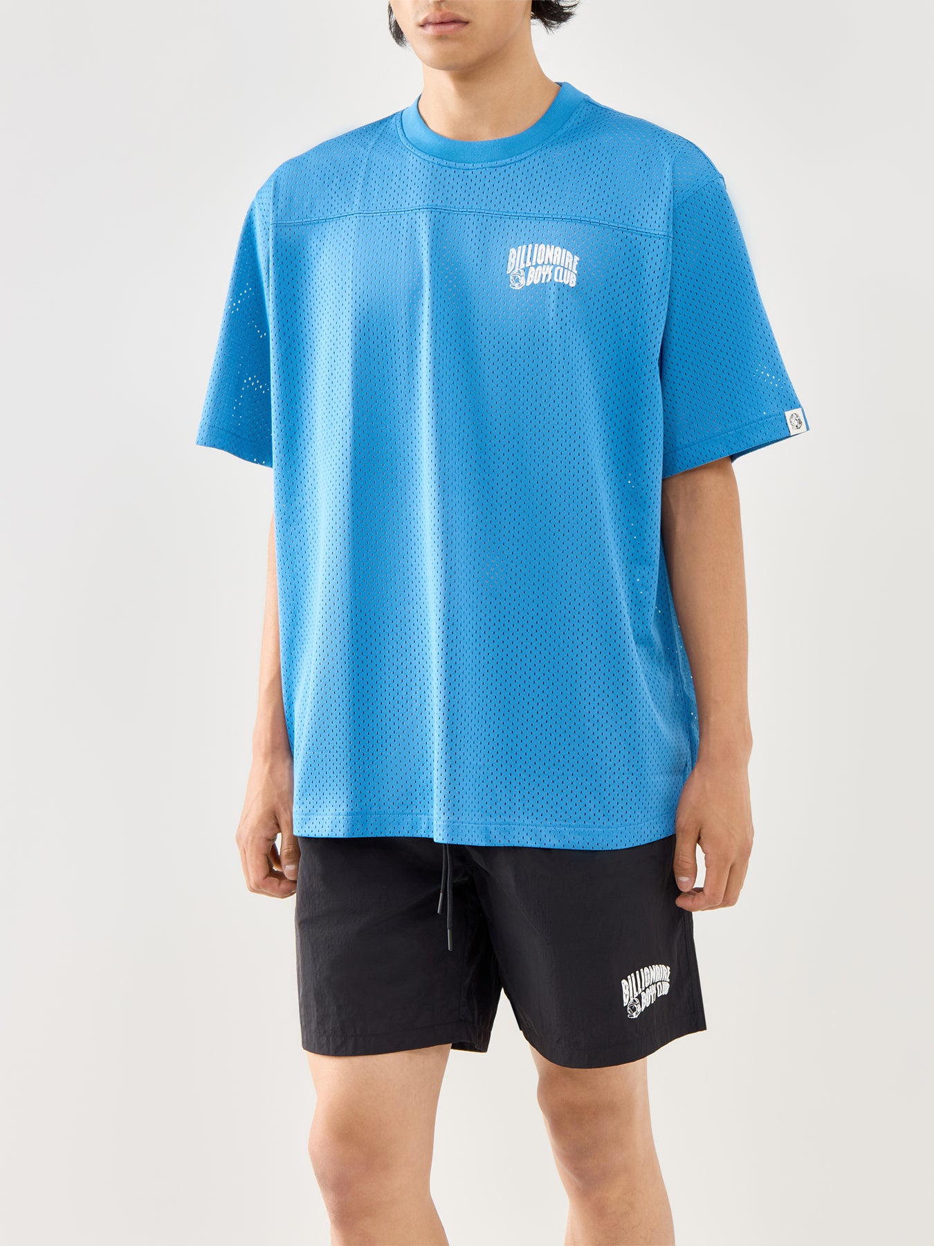 Aqua Blue Cotton Small Arch Logo Woven Jersey