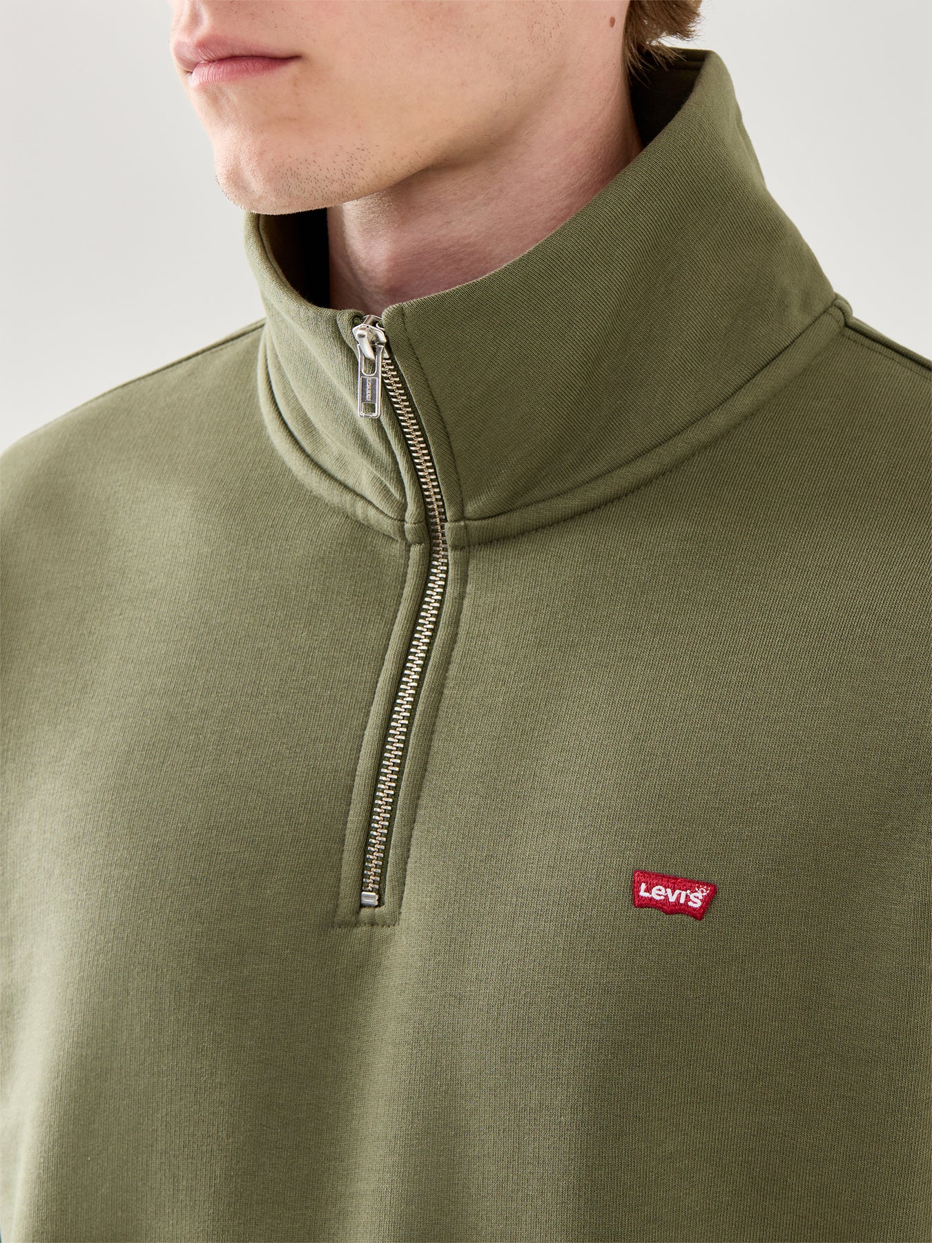 Original Long Sleeves Cotton 1/4 Zip Shirt Green
