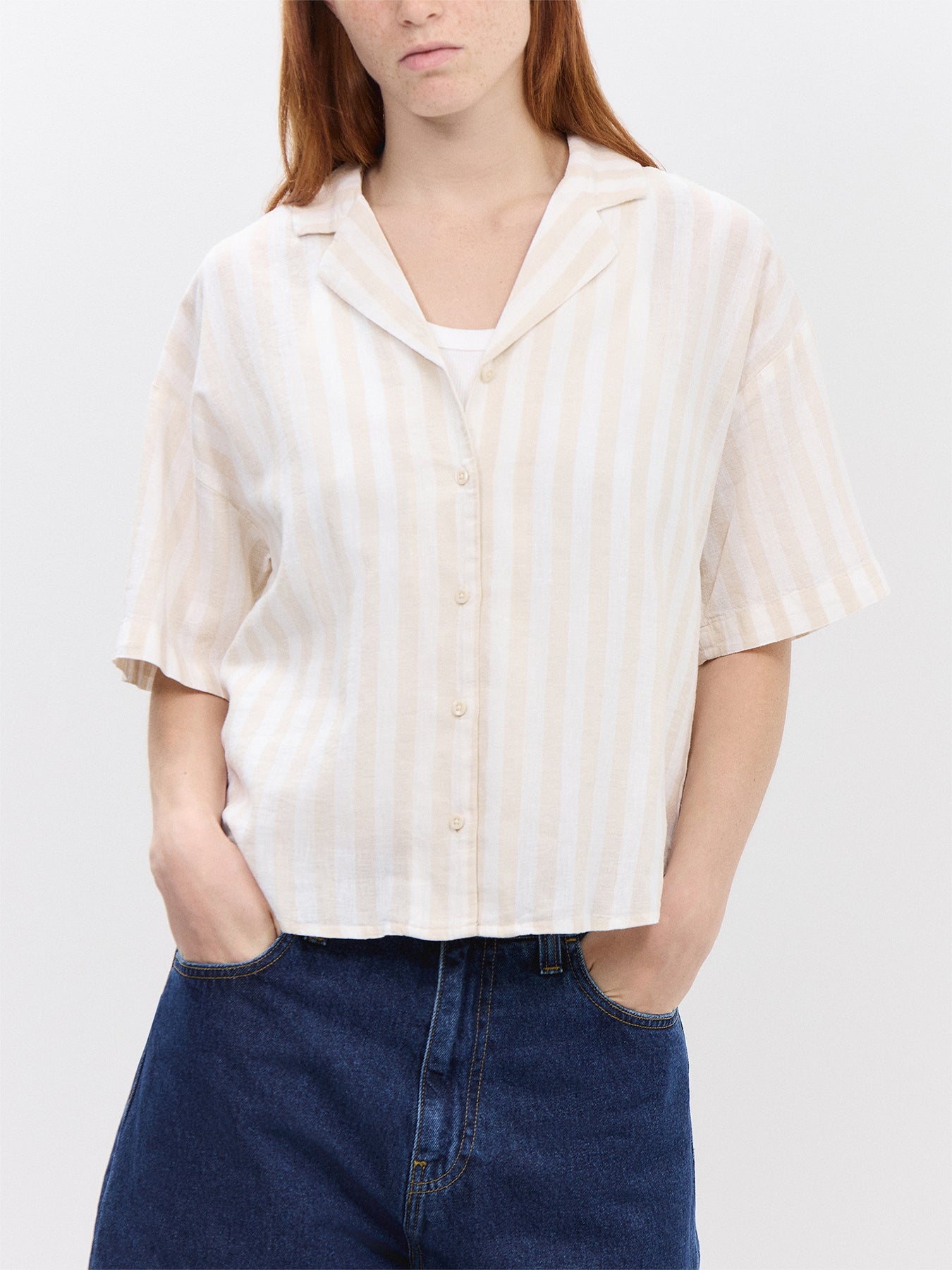 Linen Blend Striped Shirt Sandshell