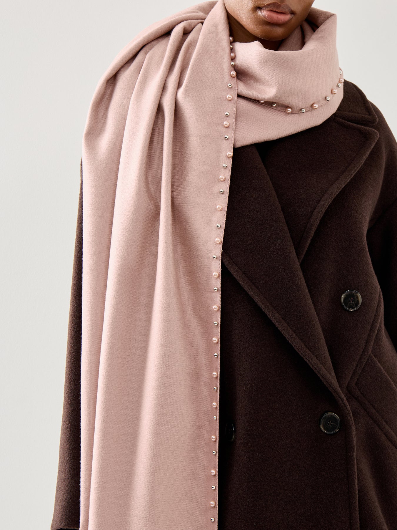 Pearl and Stud Border Scarf Pink