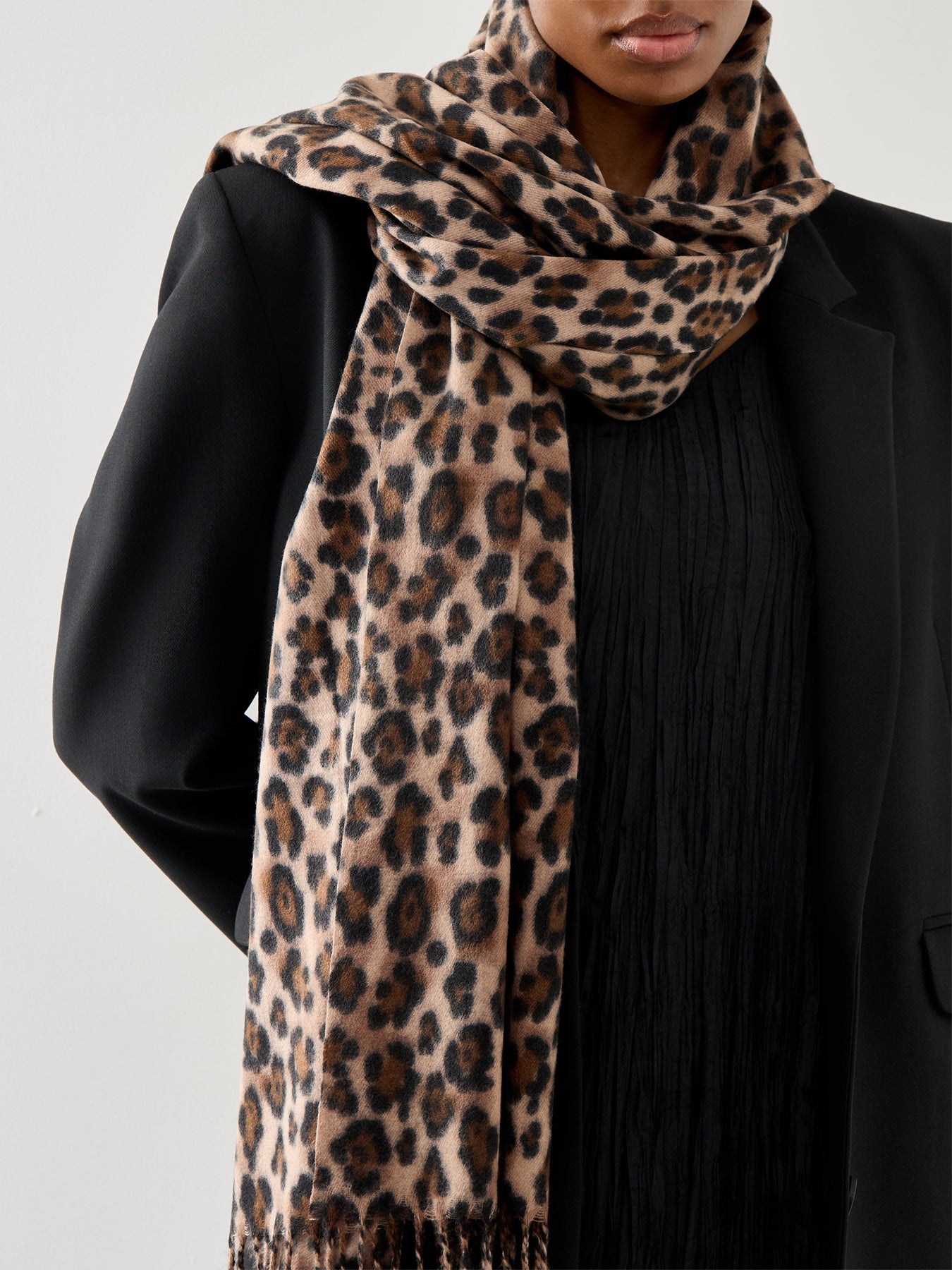 Leopard Print Scarf With Tassels