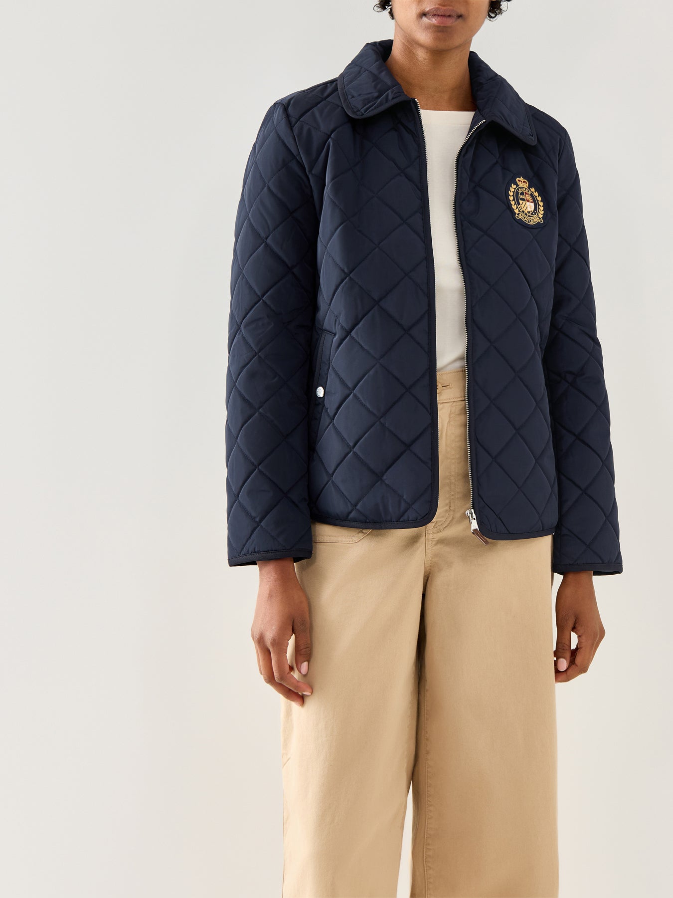 Crest Patch Diamond Quilted Jacket