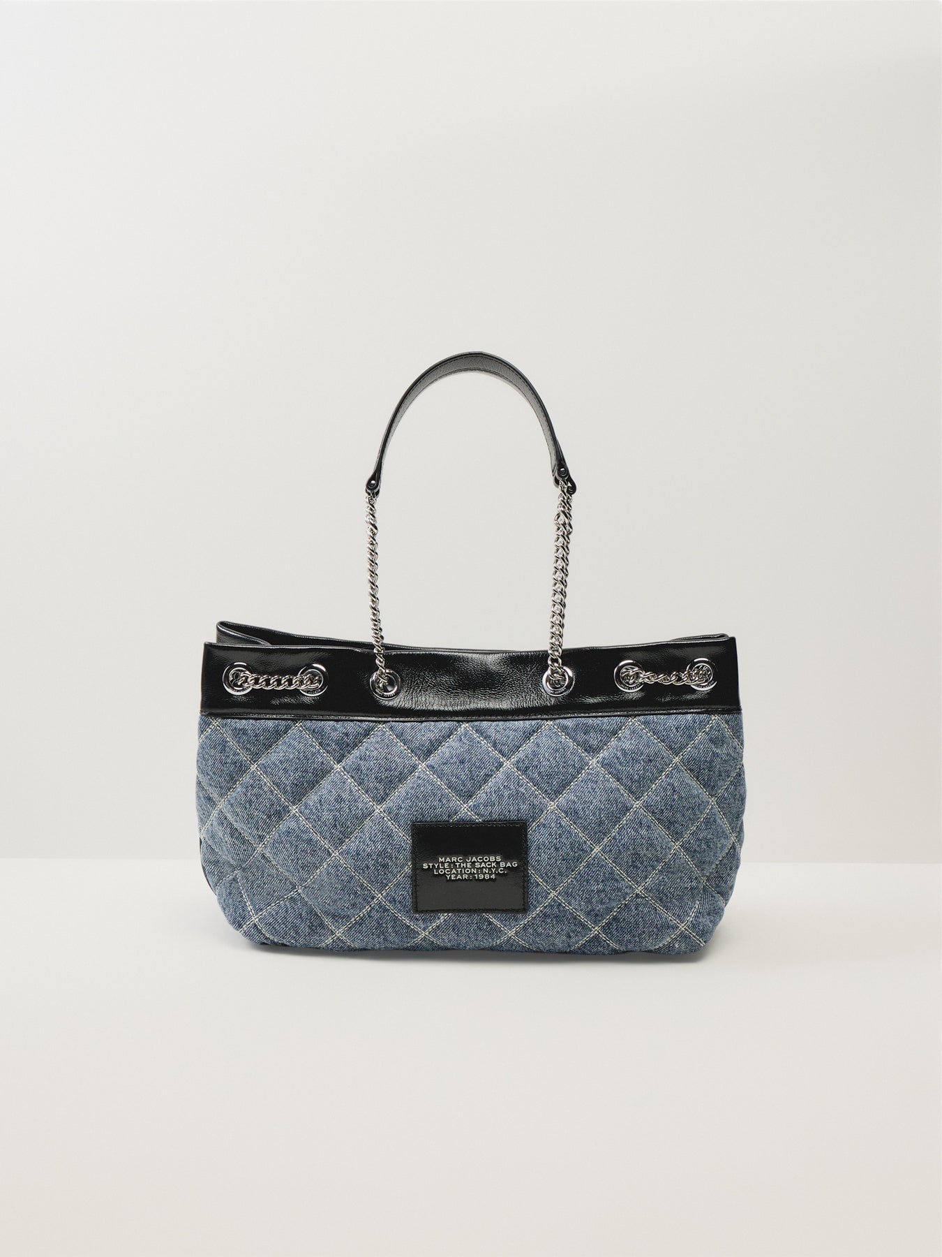 The Quilted Denim Chain Sack Bag Blue
