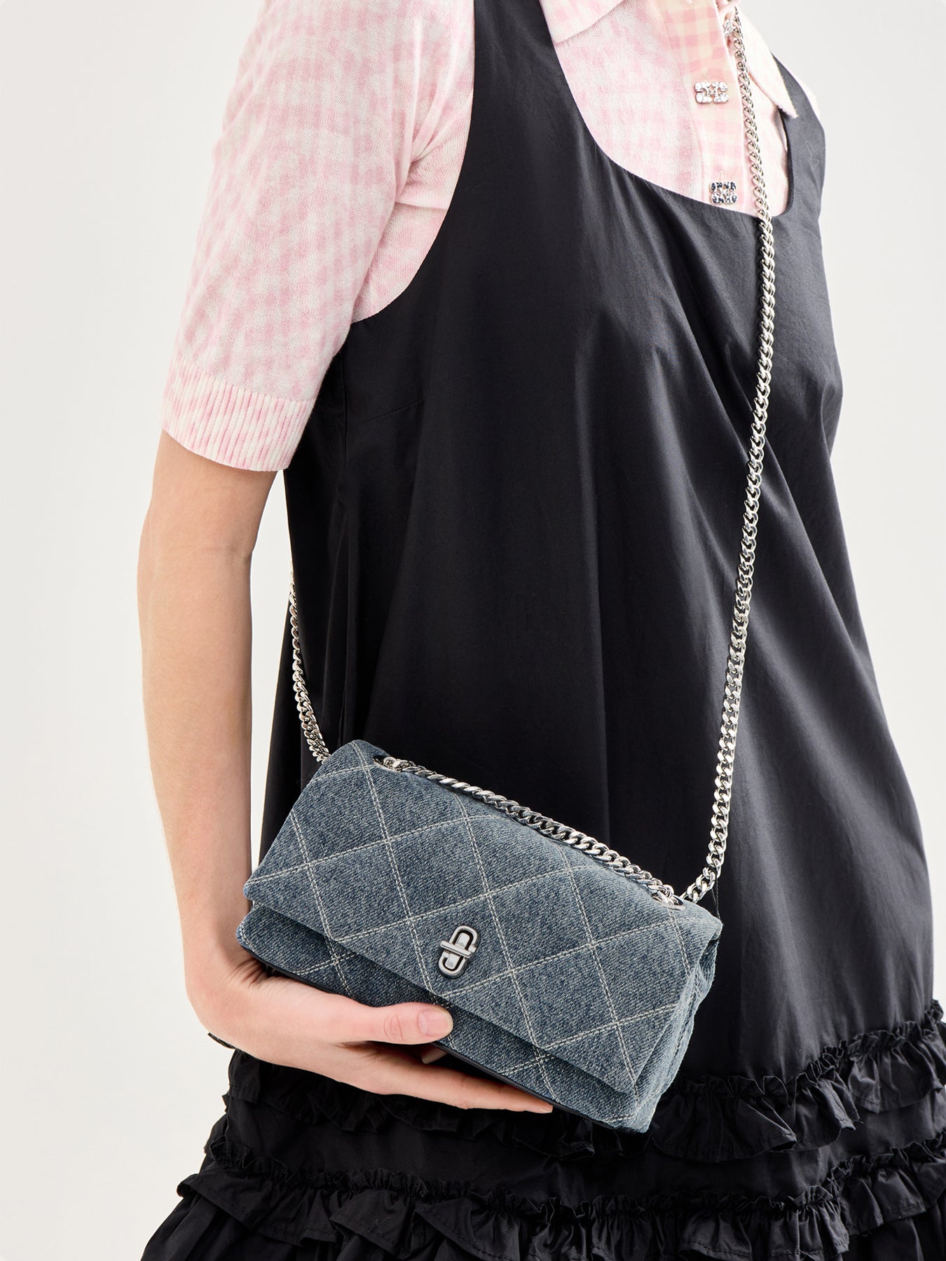 The Quilted Denim Dual Chain Wallet Blue