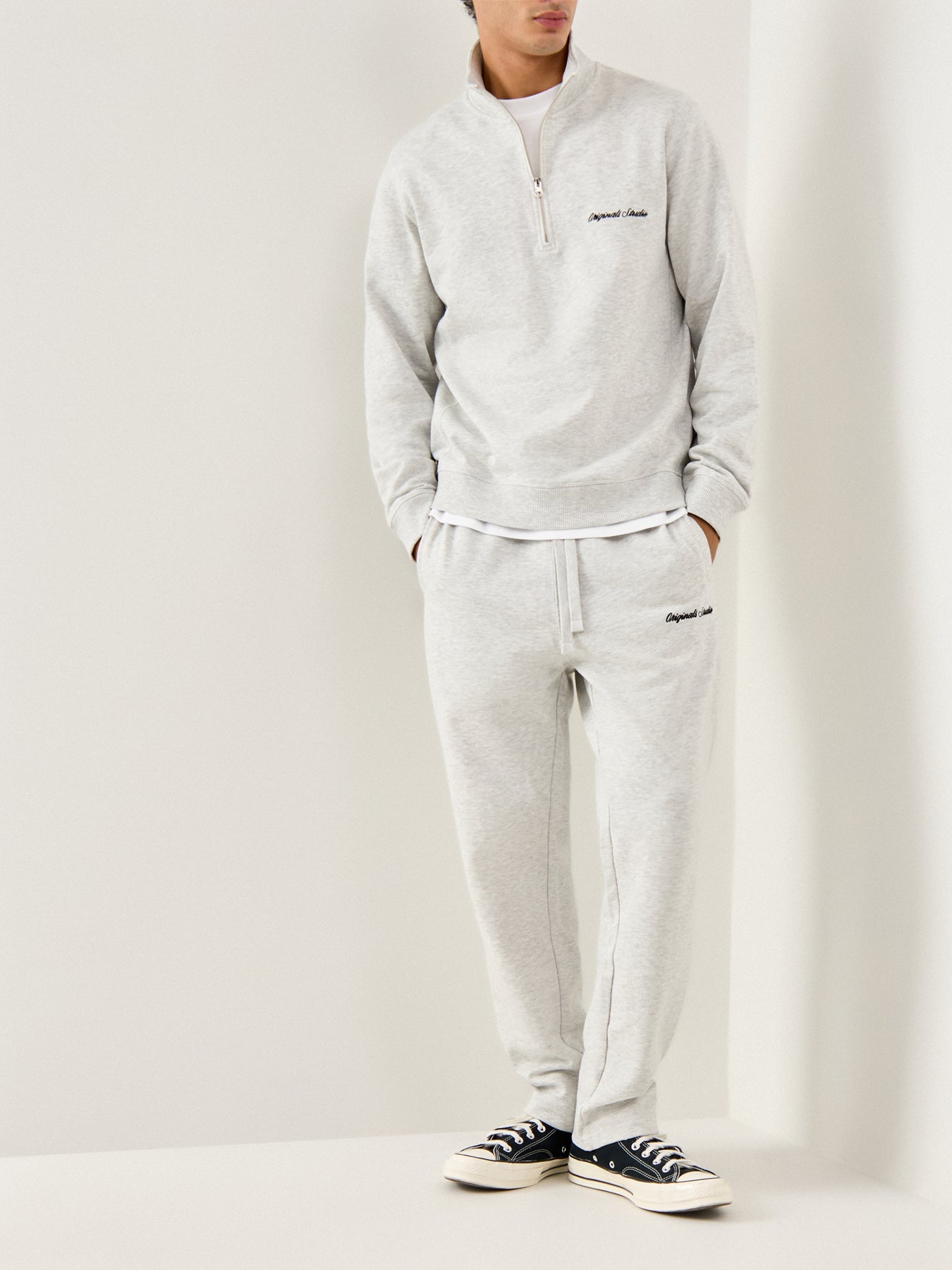 Typo Back High Neck Sweat White Melange