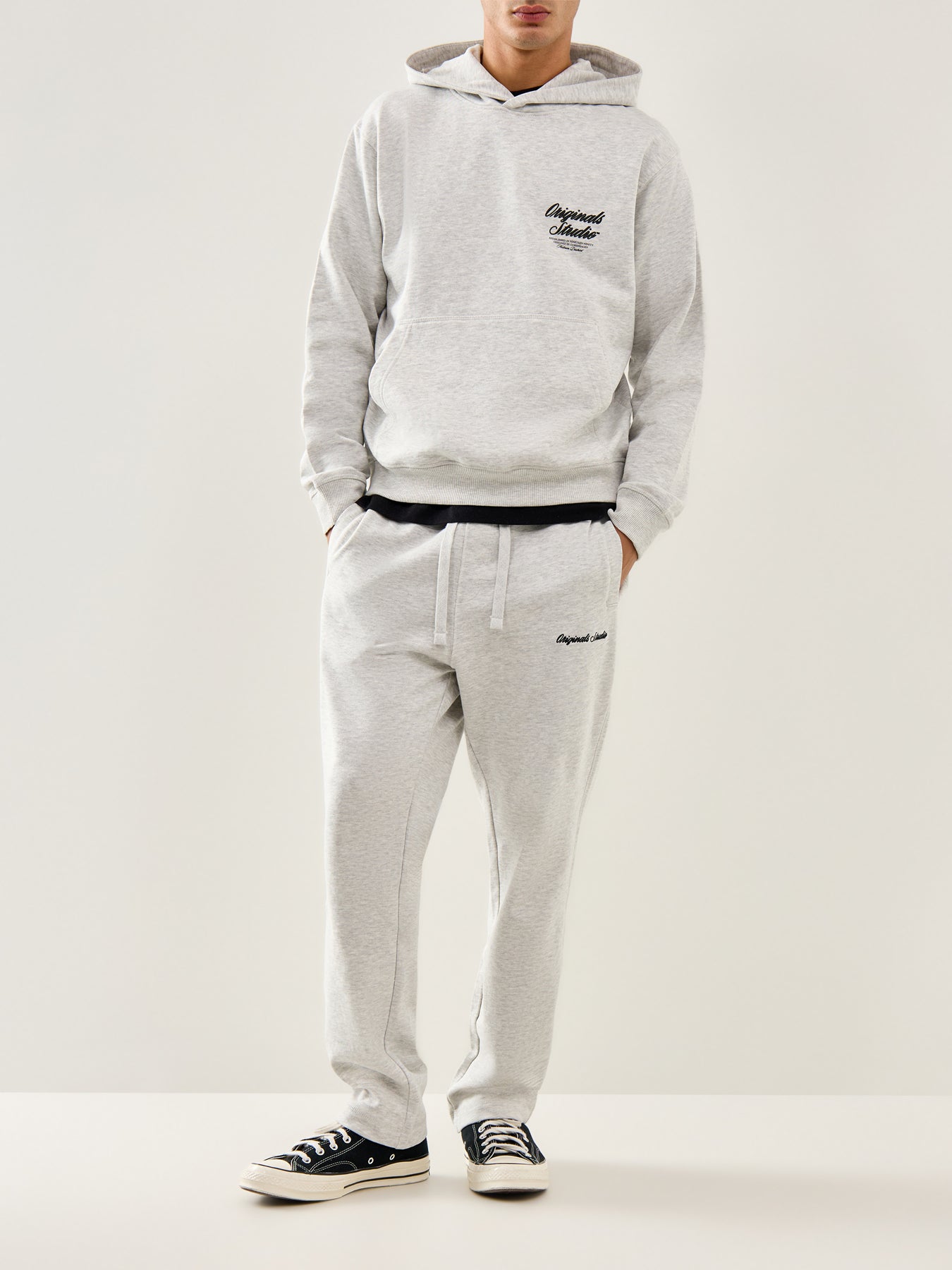 Typo Back Sweat Hoodie White Melange