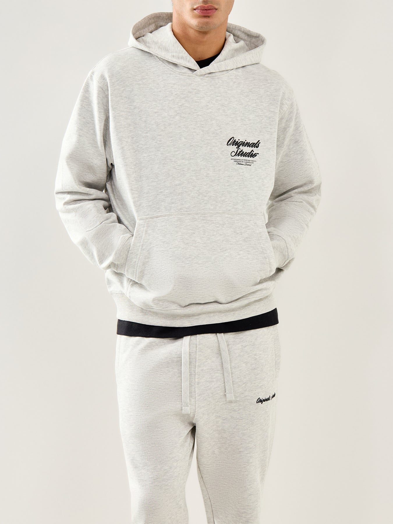 Typo Back Sweat Hoodie White Melange