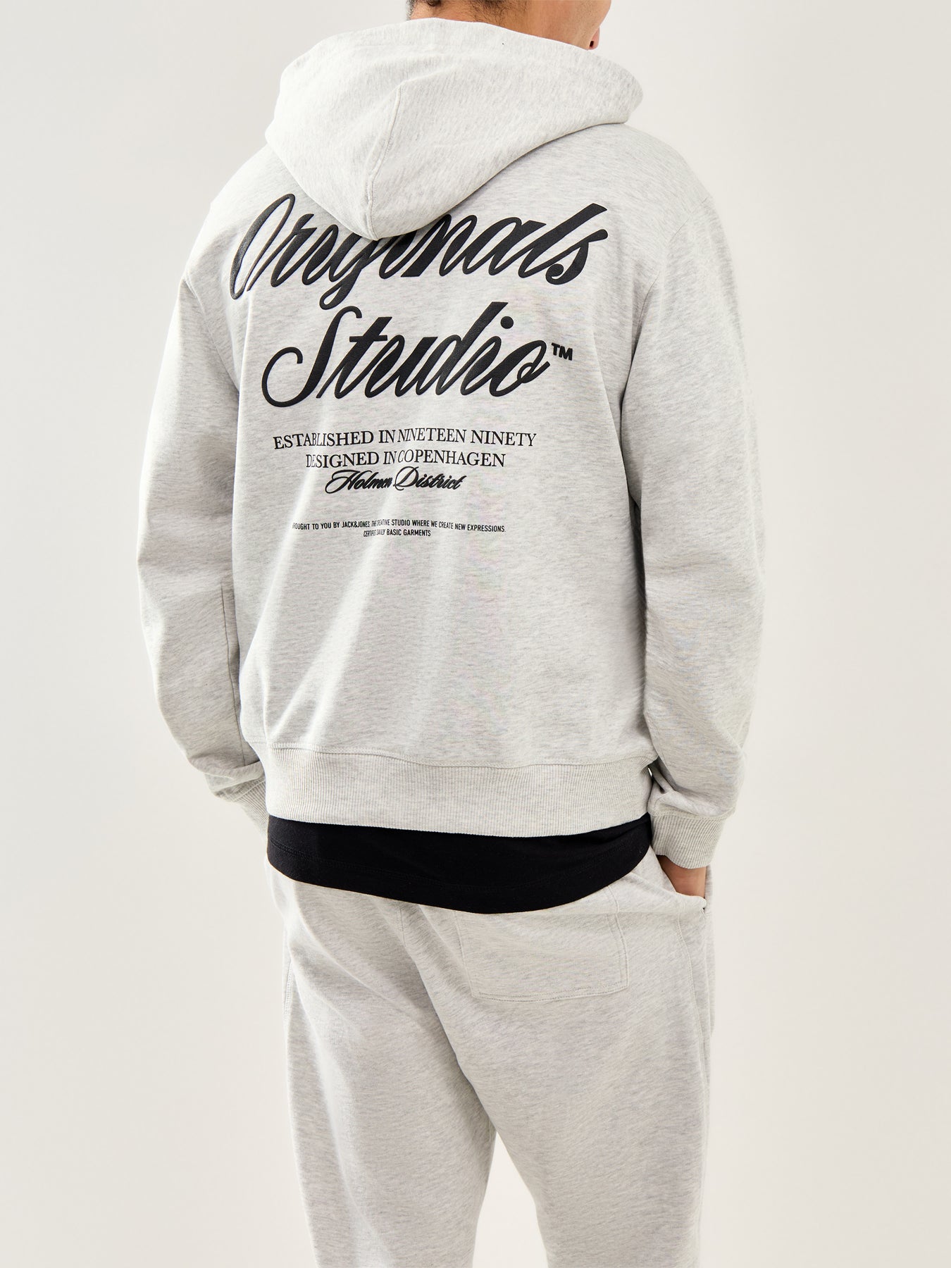 Typo Back Sweat Hoodie White Melange
