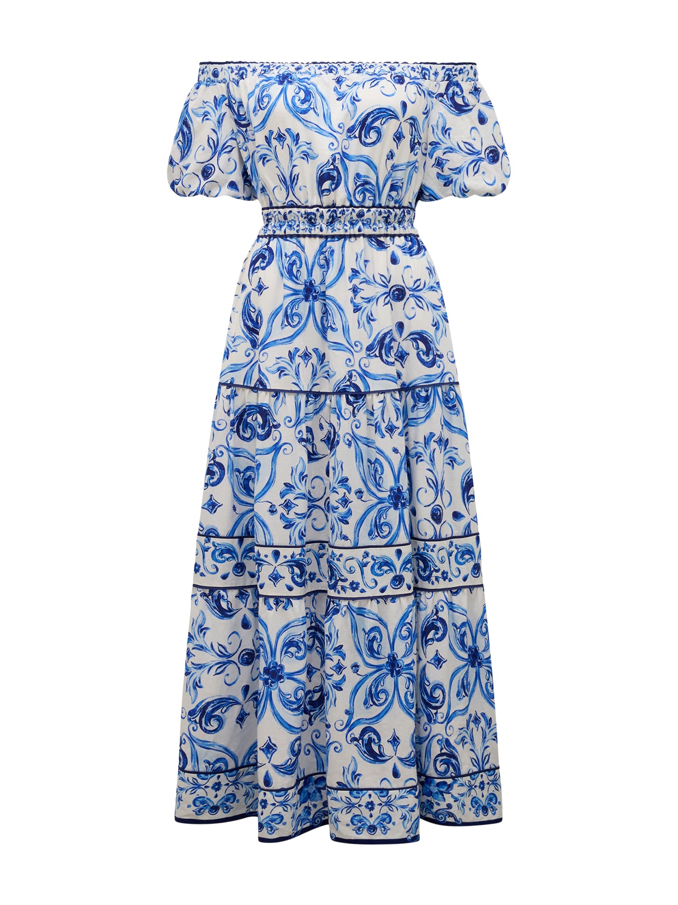 Ravenna Off Shoulder Tiered Midi Dress