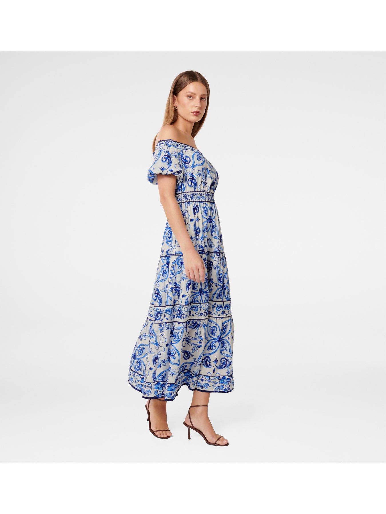 Ravenna Off Shoulder Tiered Midi Dress
