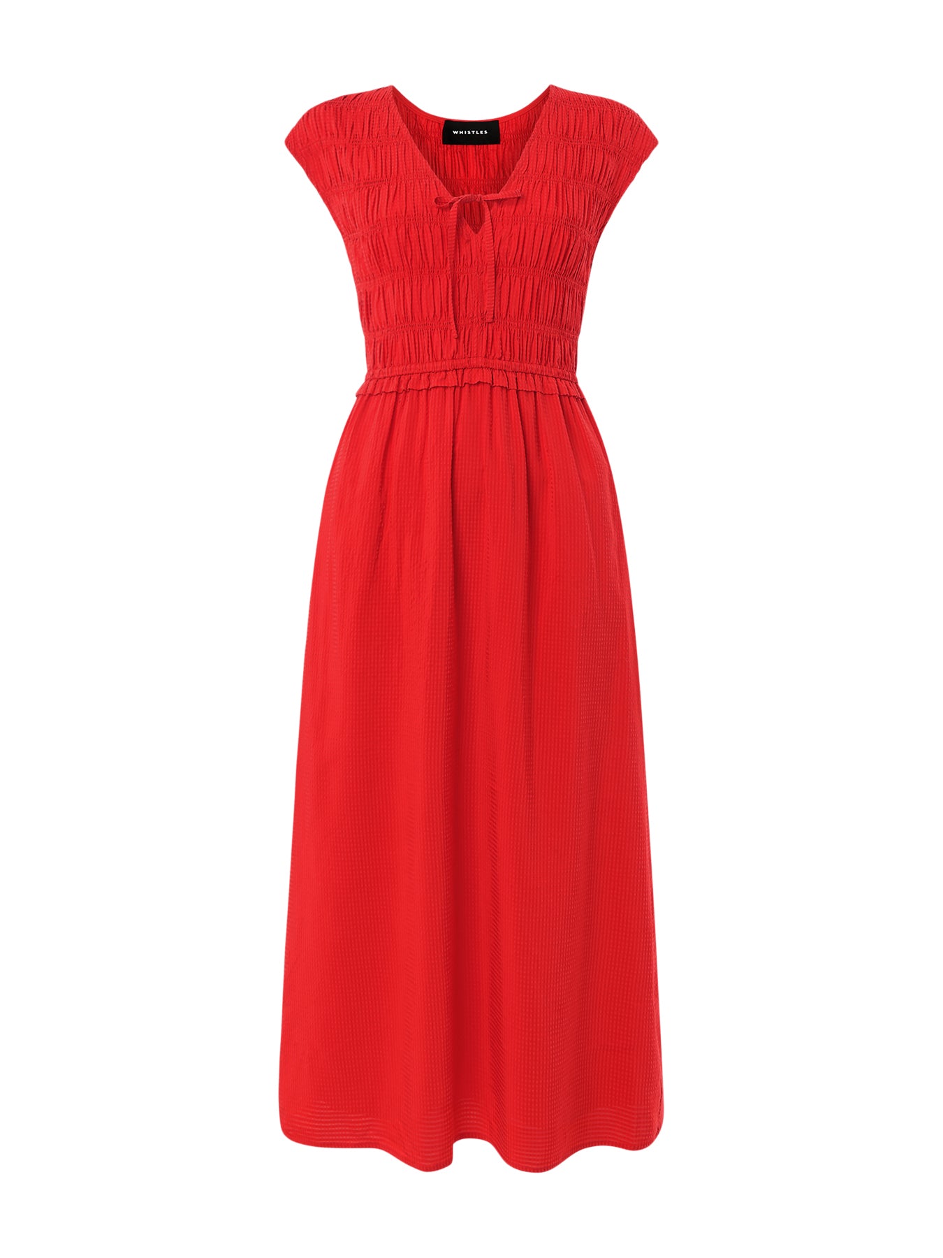 Shirred Bodice V Neck Dress
